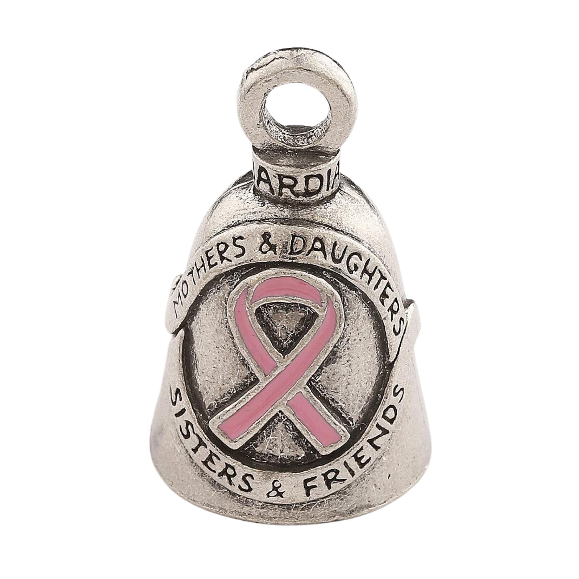 Guardian Bell Breast Cancer Good Luck Bell w/Keyring & Black Velvet Gift Bag | Motorcycle Bell | Lead-Free Pewter | Good Luck Gi