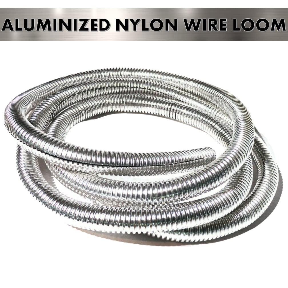 Bentley Harris Convoshield Aluminized Nylon Wire Loom Tubing - 1/2'' Inch Diameter - 39 Inch Long  Chrome Finish Wire Loom  High