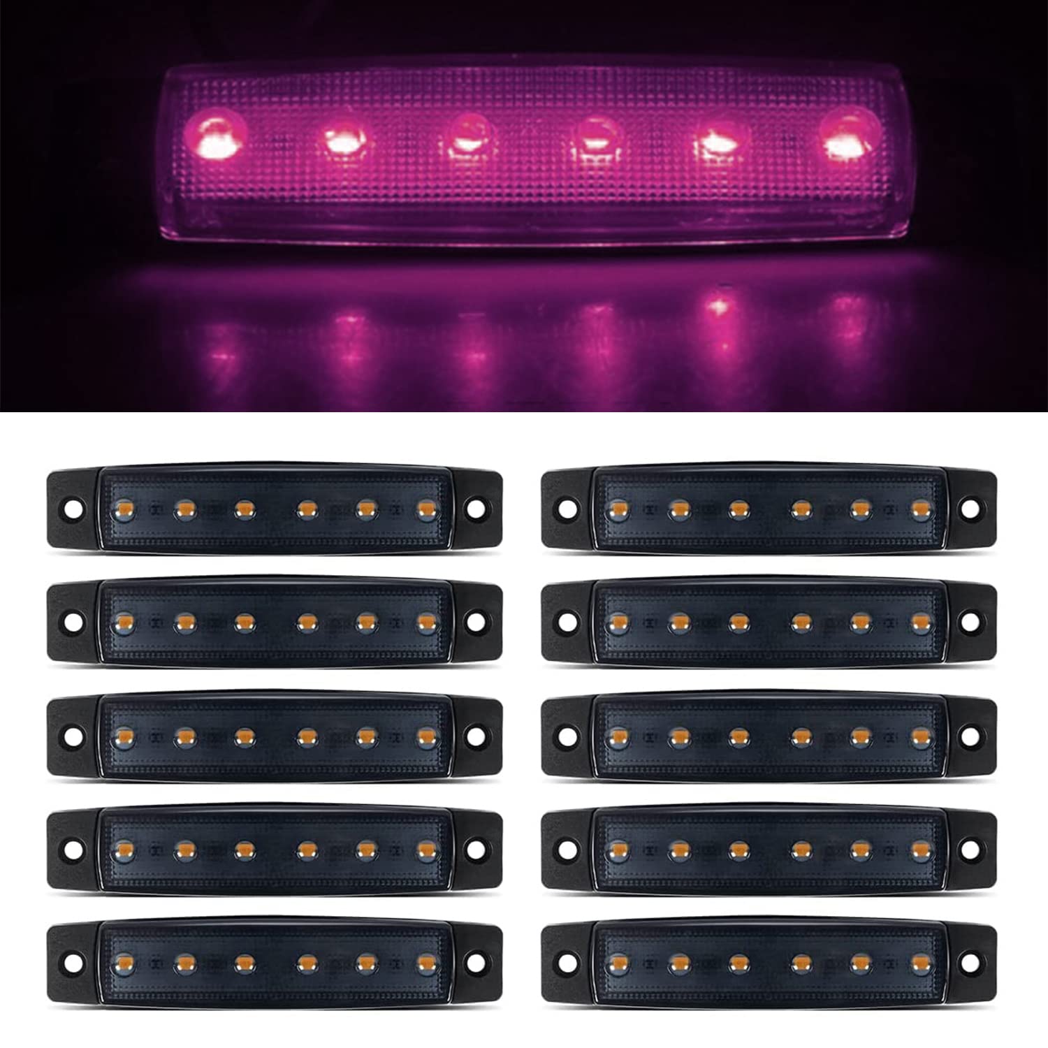10Pack 12V Smoked Purple Led Trailer Marker Lights 3.8 '' Side Marker Clearance Light Bar Front Rear Signal Indicator Light Stri