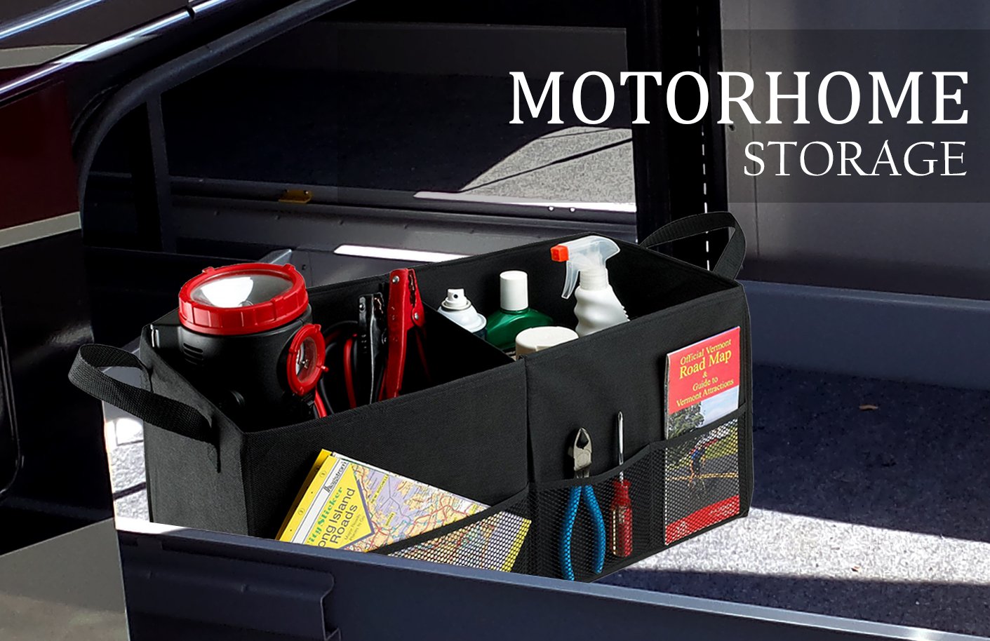 Handy Laundry Fold-Away Car Trunk Organizer - Non-Slip Securing Fasteners - 22 x 10 x 11 Inches - Prevents Shifting and Rolling