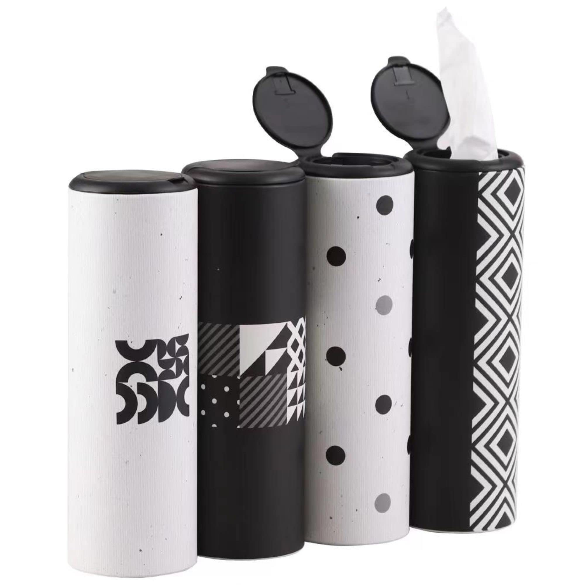 Car Tissue Holder With Facial Tissues Bulk - 4 Pk Car Tissues Cylinder With Cap, Tissue Holder For Car, Travel Tissues For Car Cup Holder, Refill Car Tissue Box Round Container