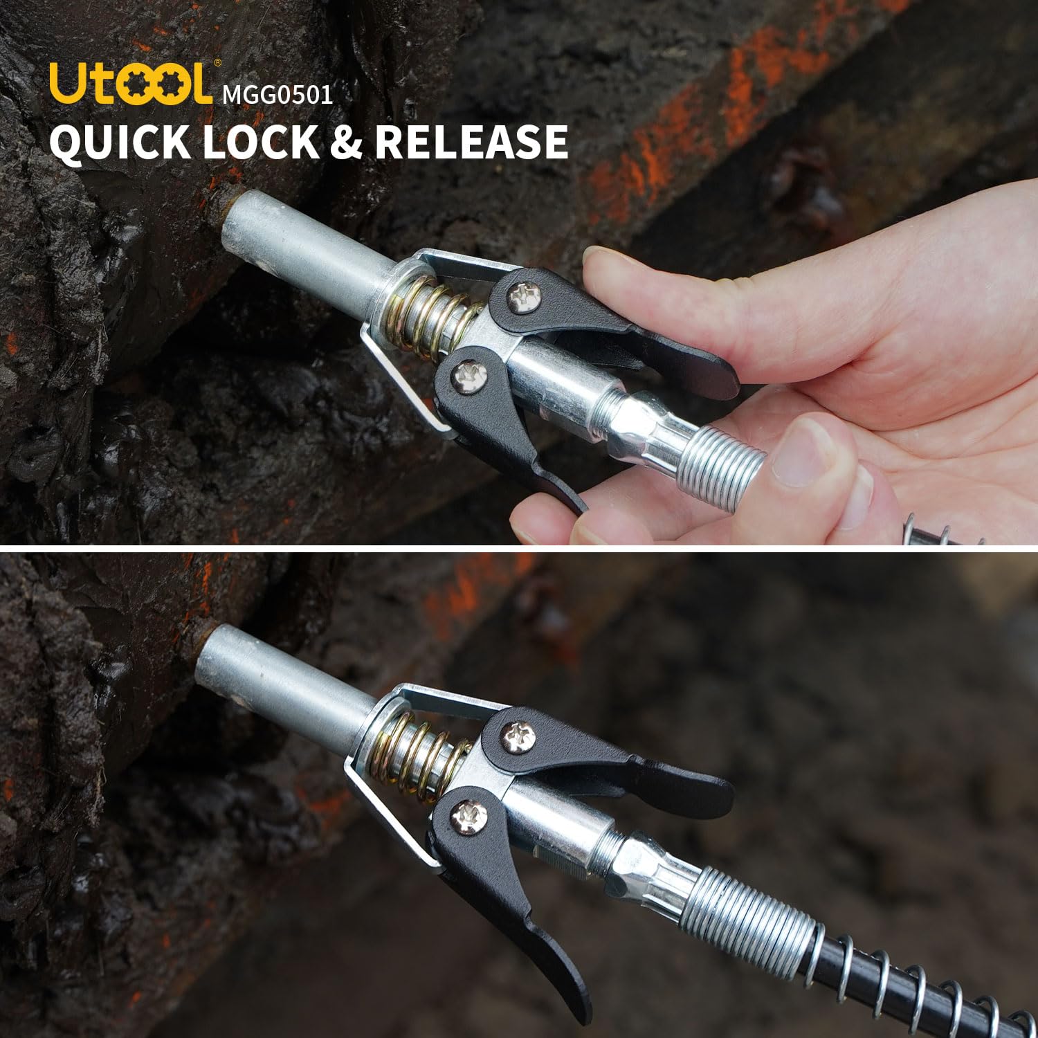 Utool Grease Gun, 8000 Psi Heavy Duty Pistol Grip Grease Gun Kit With 14 Oz Capacity, 18 Inch Resin Flex Hose, 1 Patented Double Handle Coupler, 1 Basic Coupler