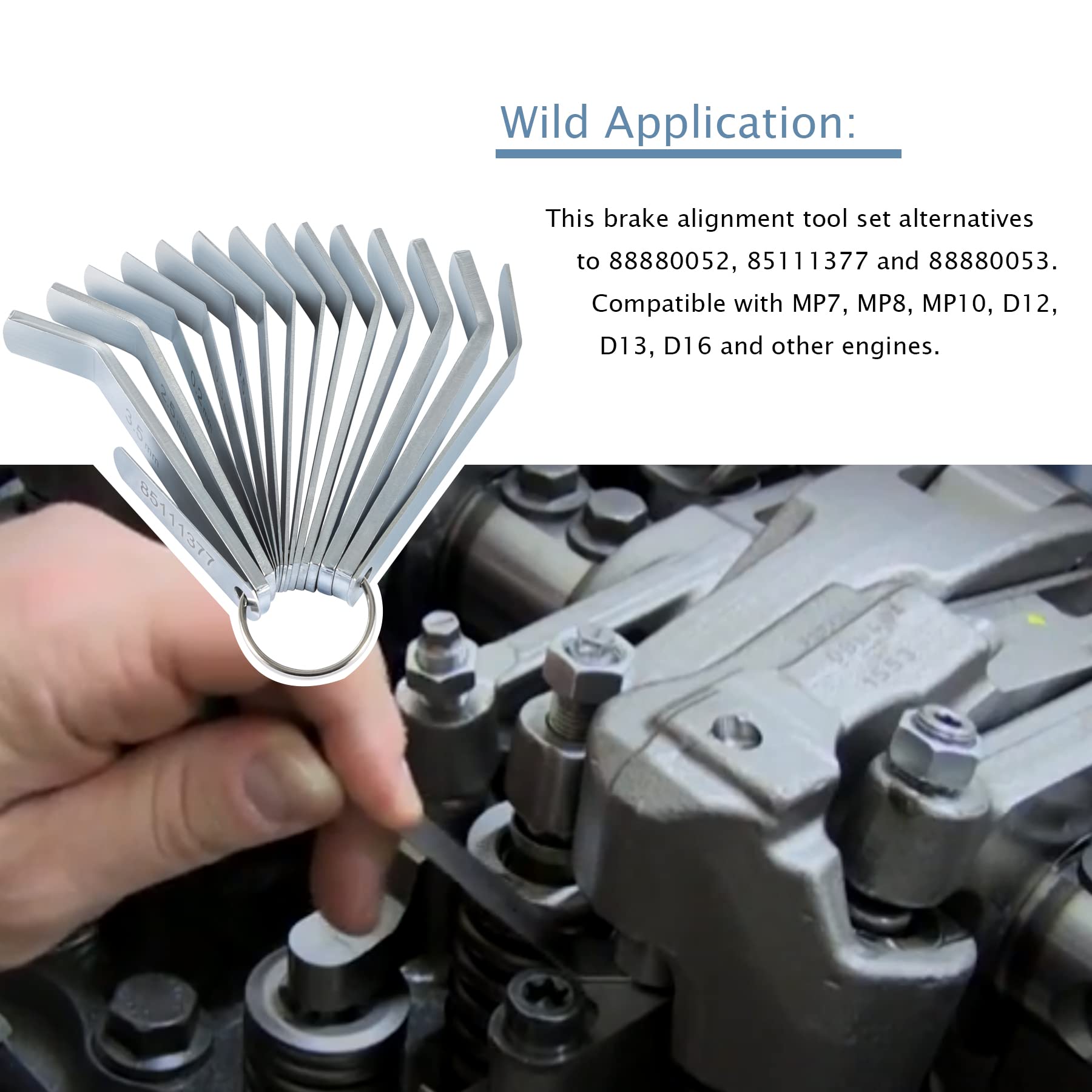 Yoowee Feeler Gauge Jake Brake Tool Set Compatible With Volve Mack Mp7 Mp8 Mp10 D12 D13 D16 Engines Replacement 85111377 88880052 88880053 Intake And Exhaust Valve Adjustment Kit