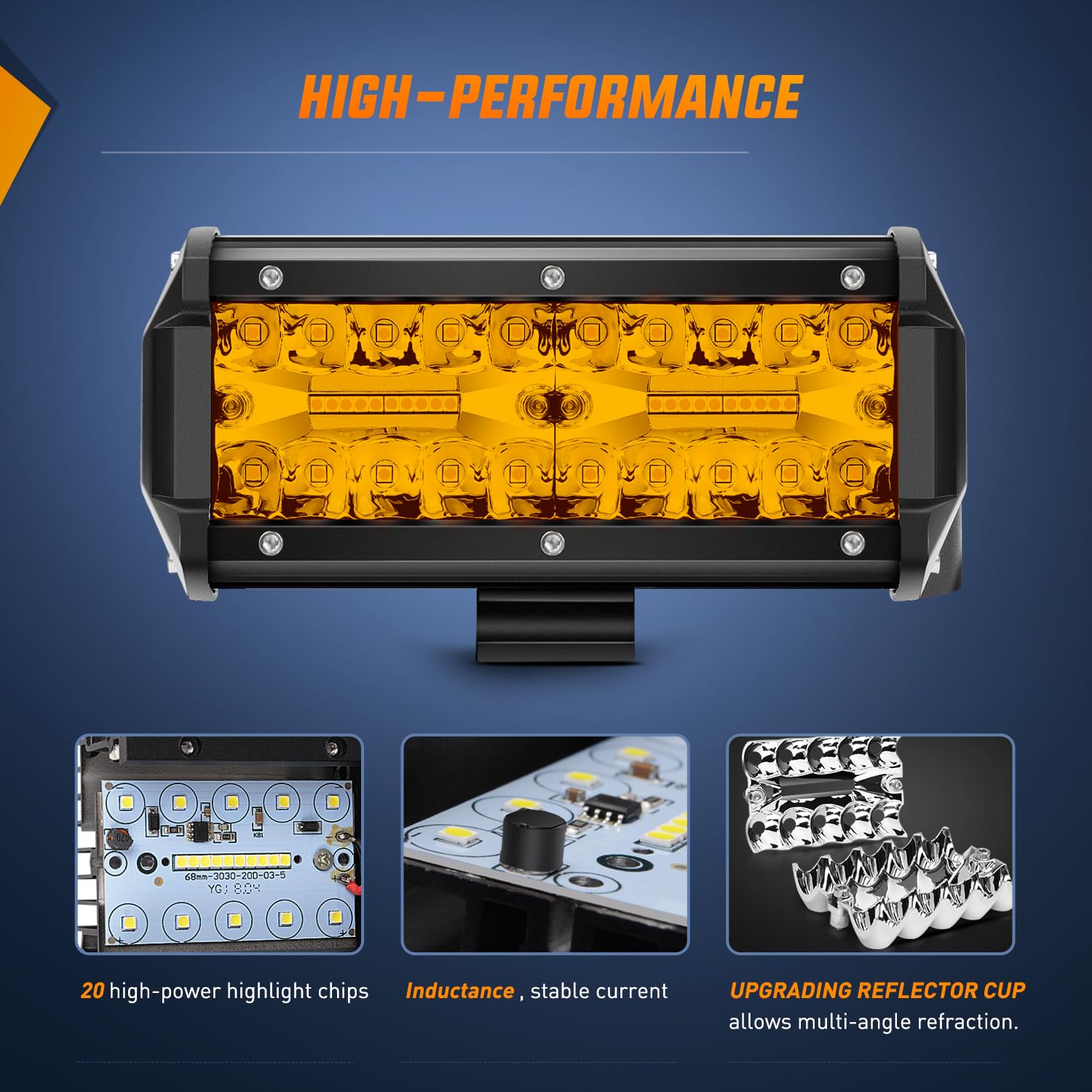 Nilight Led Light Bar 2Pcs 6.5 Inch Amber 120W Spot Flood Combo Waterproof Triple Rows Off Road Fog Lights With 12V 5Pin Rocker