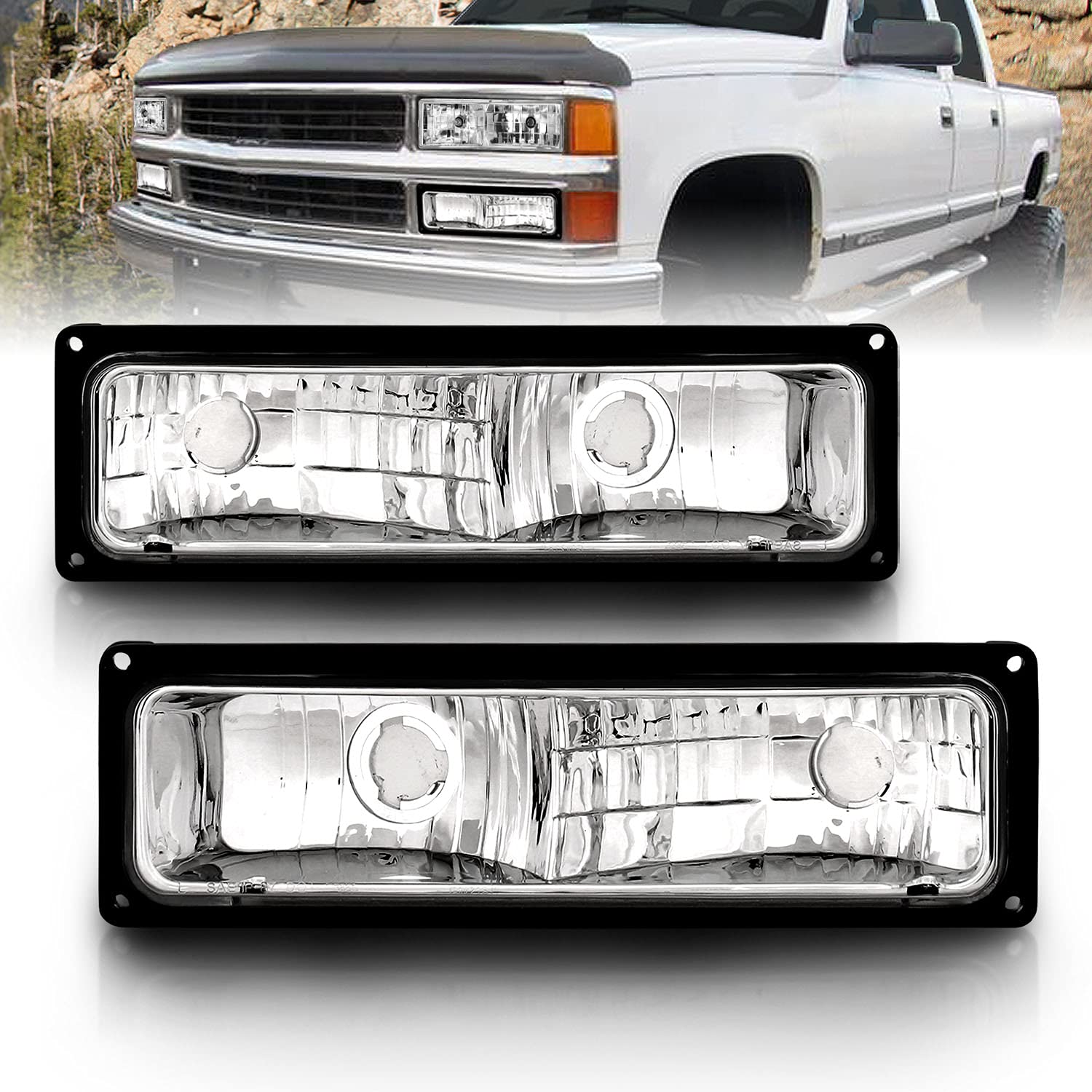 Amerilite Pack/Signal Lights Black Bezel Frame For 88-02 Chevy Gmc Pickup Blazer Tahoe Yukon - Passenger And Driver Side
