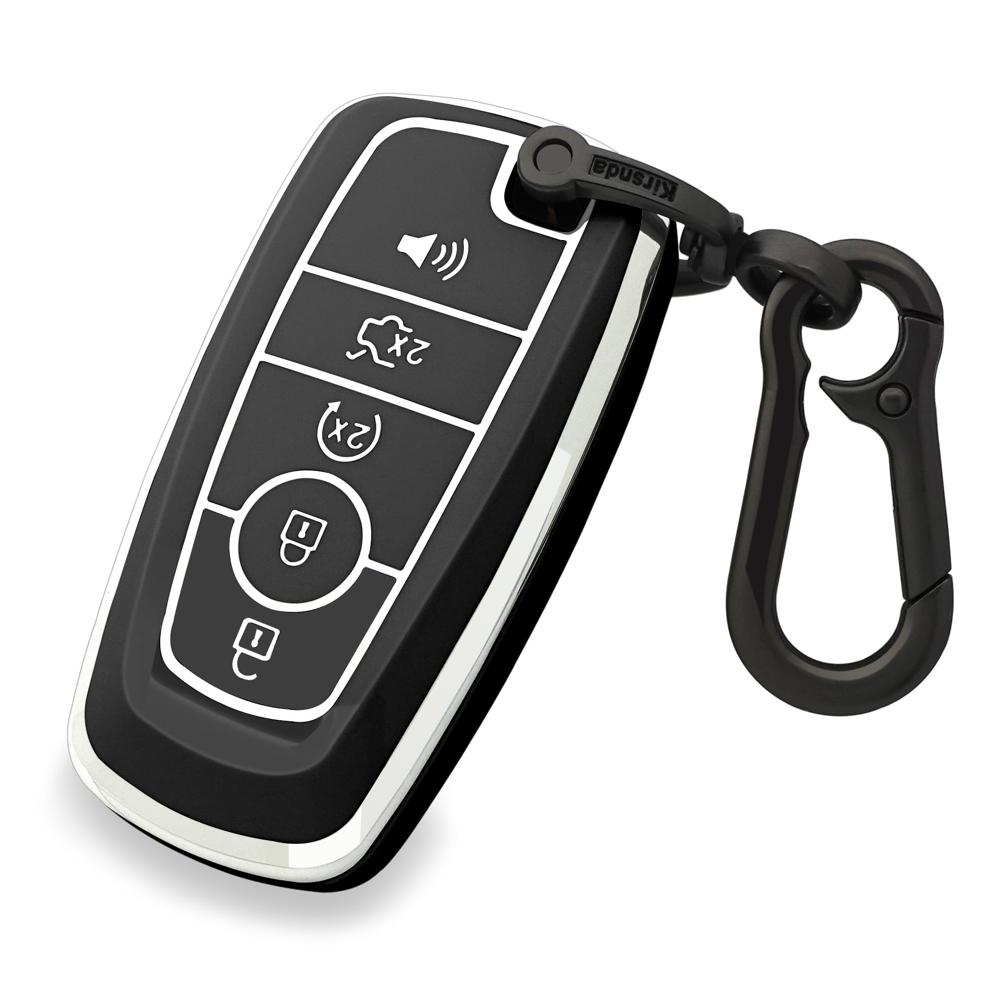 Kirsnda Key Fob Cover Case Keychain Compatible With Ford,Soft Tpu Key Case Fit Expedition For Mustang Fusion Raptor F250 F350 F450 F550 Edge Explorer Smart Remote,5 Buttons Black