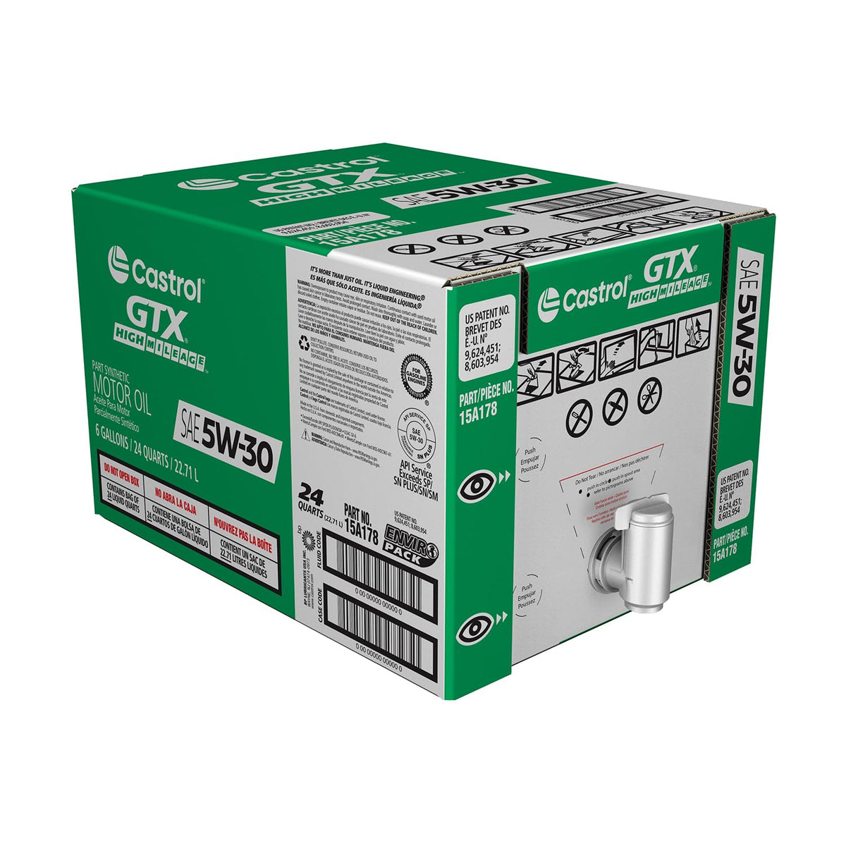 Castrol Gtx High Mileage 5W-30 Synthetic Blend Motor Oil, 6 Gallon Enviro-Pack