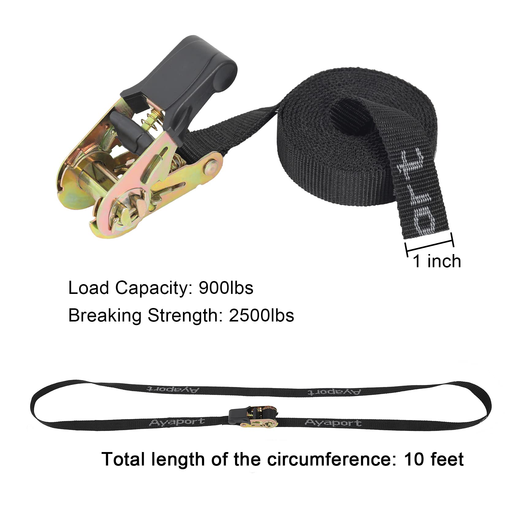 Ayaport Endless Ratchet Strap 1 inch 10 feet 2500LBS Break Strength (no Hook) Small Short Ratcheting Tie Down Motorcycle Car Roo