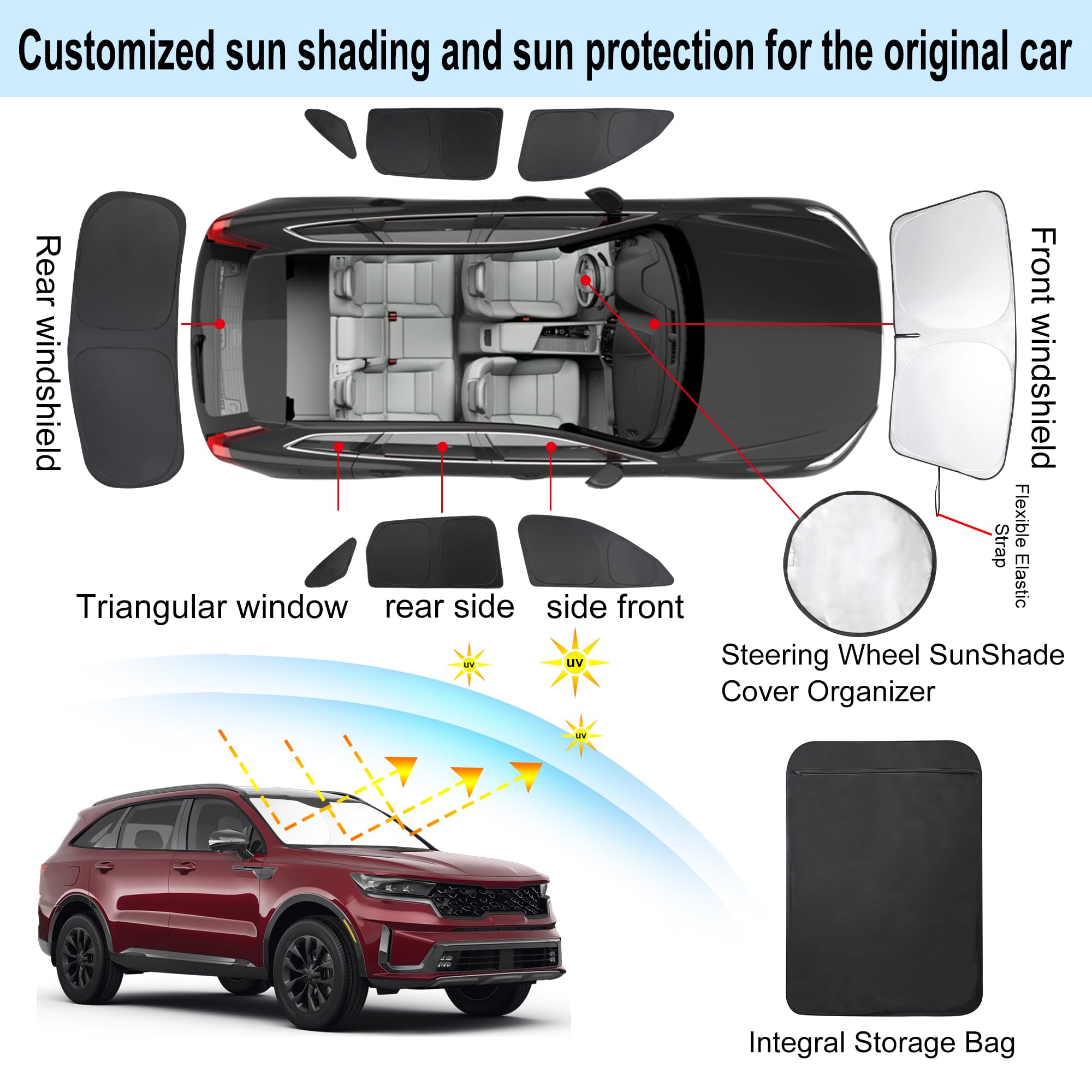 TINGLU Window Shades for Kia Sorento SUV 2021-2025, Black, 8PCS, Sun UV Rays & Privacy Protection, Ideal for Camping and Relaxing