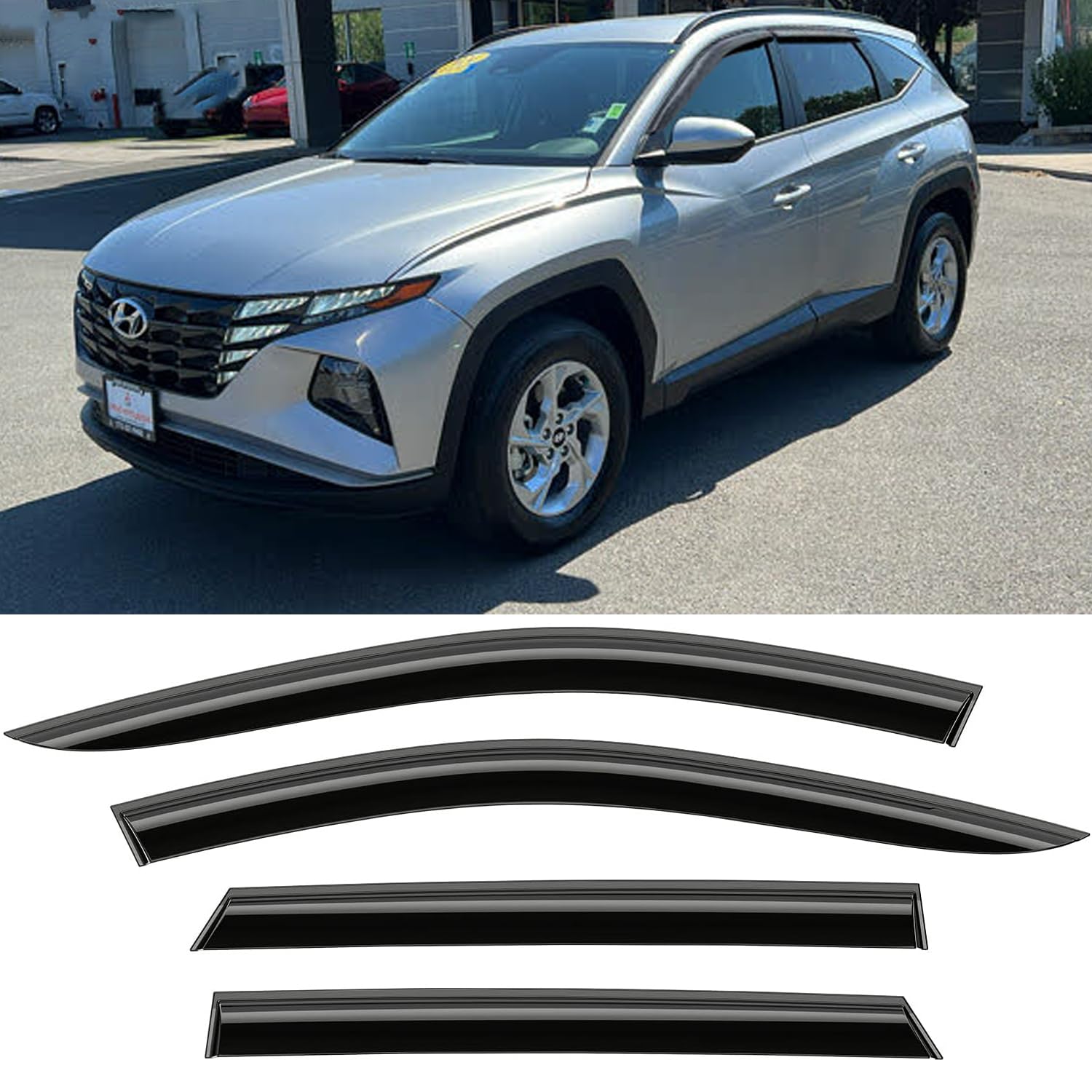 Outside All Weather Durable Rain Guards Window Visor Fit For Hyundai Tucson & Tucson Hybrid 2022-2024 Window Deflectors, Vent Gu