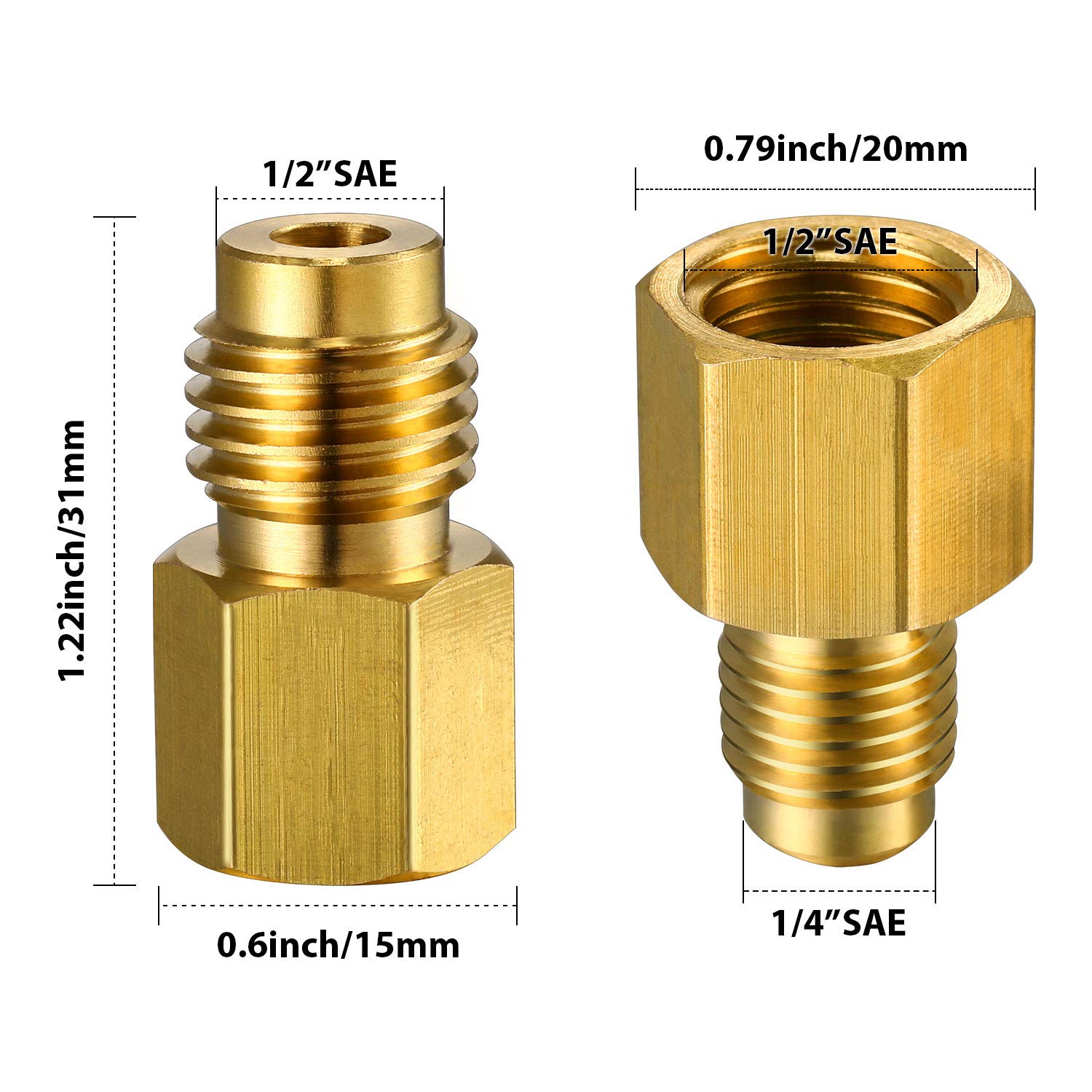 4 Pieces 6015 R134A Brass Refrigerant Tank Adapter To R12 Fitting Adapter 1/2 Female Acme To 1/4 Male Flare Adaptor Valve Core A