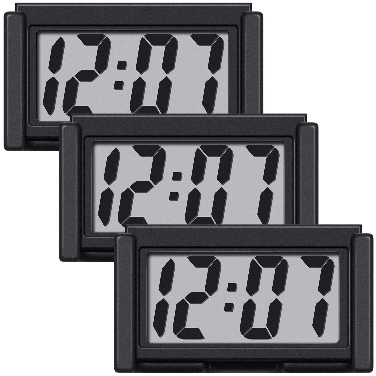 Frienda 3 Pcs Mini Digital Clock Small Magnetic Digital Clock Stick On Battery Operated Self Adhesive Bracket For Car Dashboard Fridge(Black,3 Pieces)