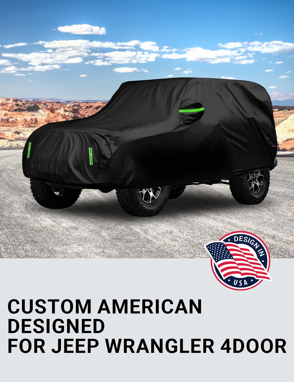 Proadsy 6 Layers Car Cover Custom Fit For Jeep Wrangler 4 Door Jk Jl Yj Tj 2018-2024 Unlimited Sport Sahara Rubicon Windproof All Weather Waterproof Sun Rain Uv Dust Snow Protection Outdoor Covers