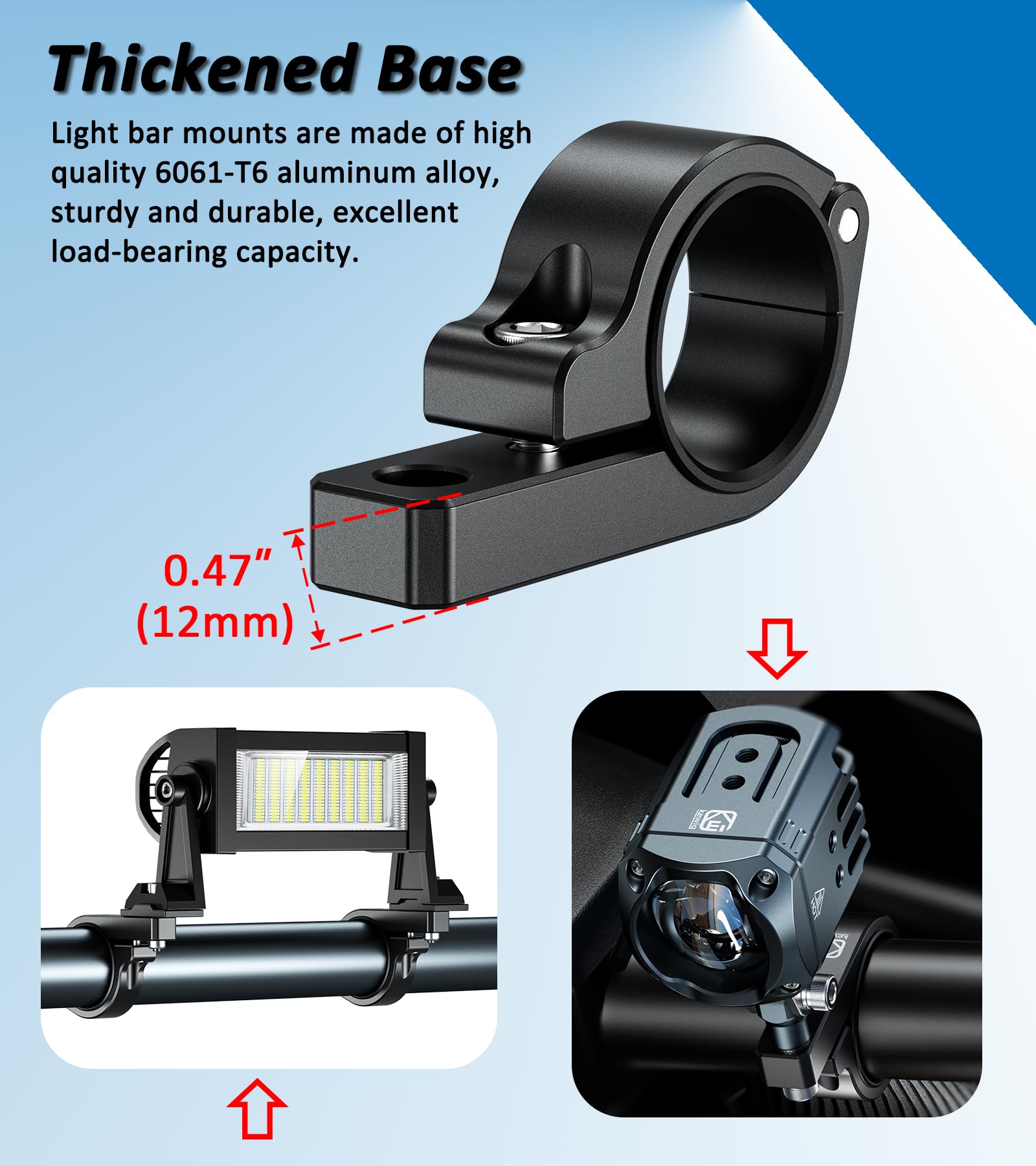 Vazeswin 2 Pcs Light Bar Mounts, Aluminium Alloy Roll Bar Clamp, Sturdy Motorcycle Atv Utv Truck Led Light Bar Mounting Bracket