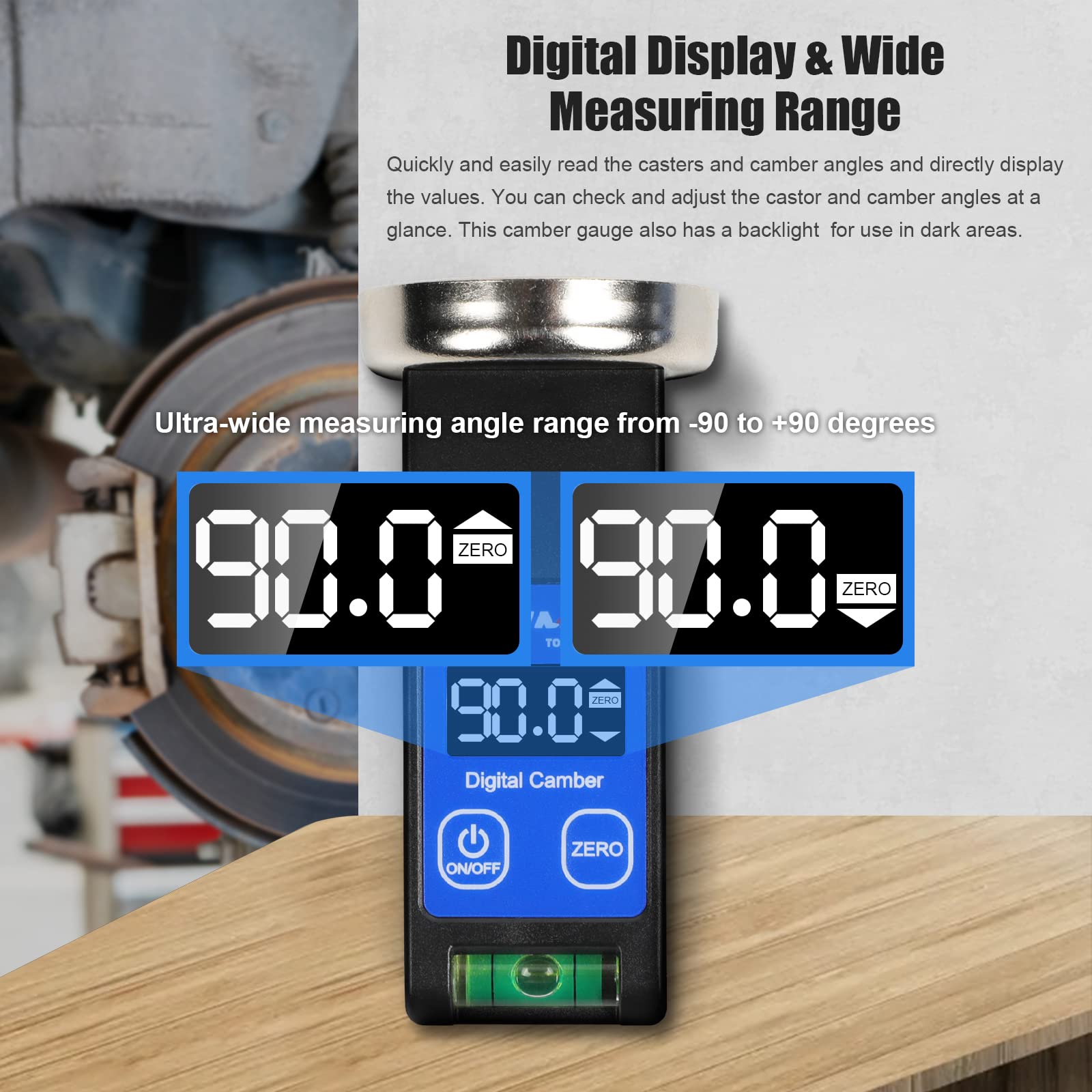 Camber Gauge Digital Wheel Alignment Tool -90 to +90 Wide Range Wheel Alignment & Balancing Tools Accurate Caster Camber Gauge w