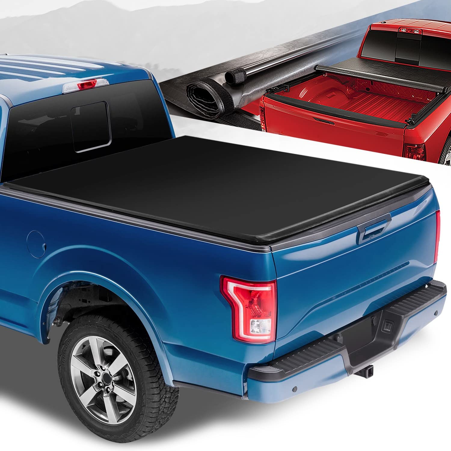 Auto Dynasty Soft Roll-Up Truck Bed Tonneau Cover Compatible With 2015-2023 Ford F-150 8Ft/96Inch Fleetside/Styleside Bed, Matte