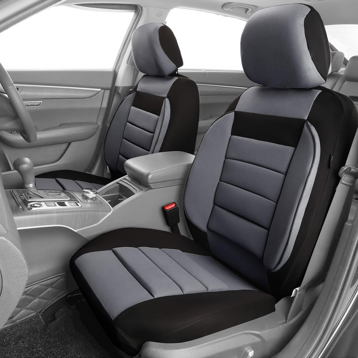 Car Pass 6Pcs Elegance Universal Fit Two Front Car Seat Covers Set ,Foam Back Support,Airbag Compatible,Fit For Suvs,Sedans,Cars(Black With Gray)
