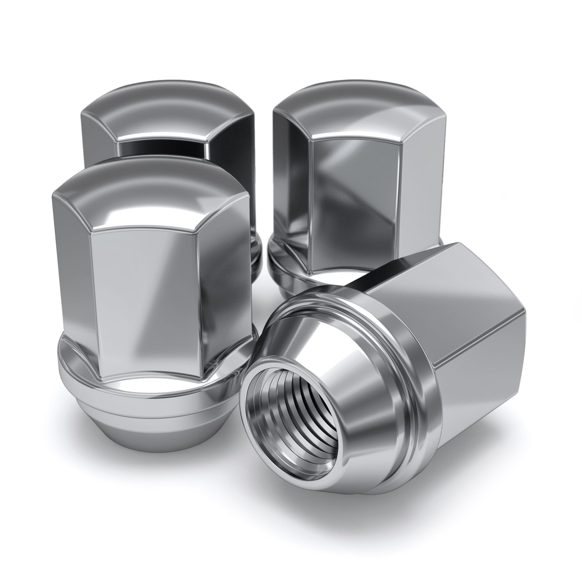 White Knight M14x1.5 Lug Nuts for Select GM and CDJR, Solid Piece Factory Style Chrome Standard (1.56inch) Duplex Bulge Acorn  170