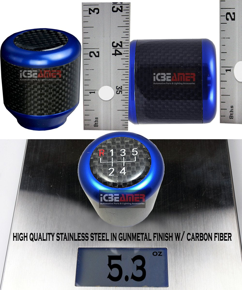 Icbeamer Blue Aluminum W/Carbon Fiber 2.5'' Shift Knob, Fit Automatic And 4, 5 And 6 Speed Manual Transmission Vehicles, Interio