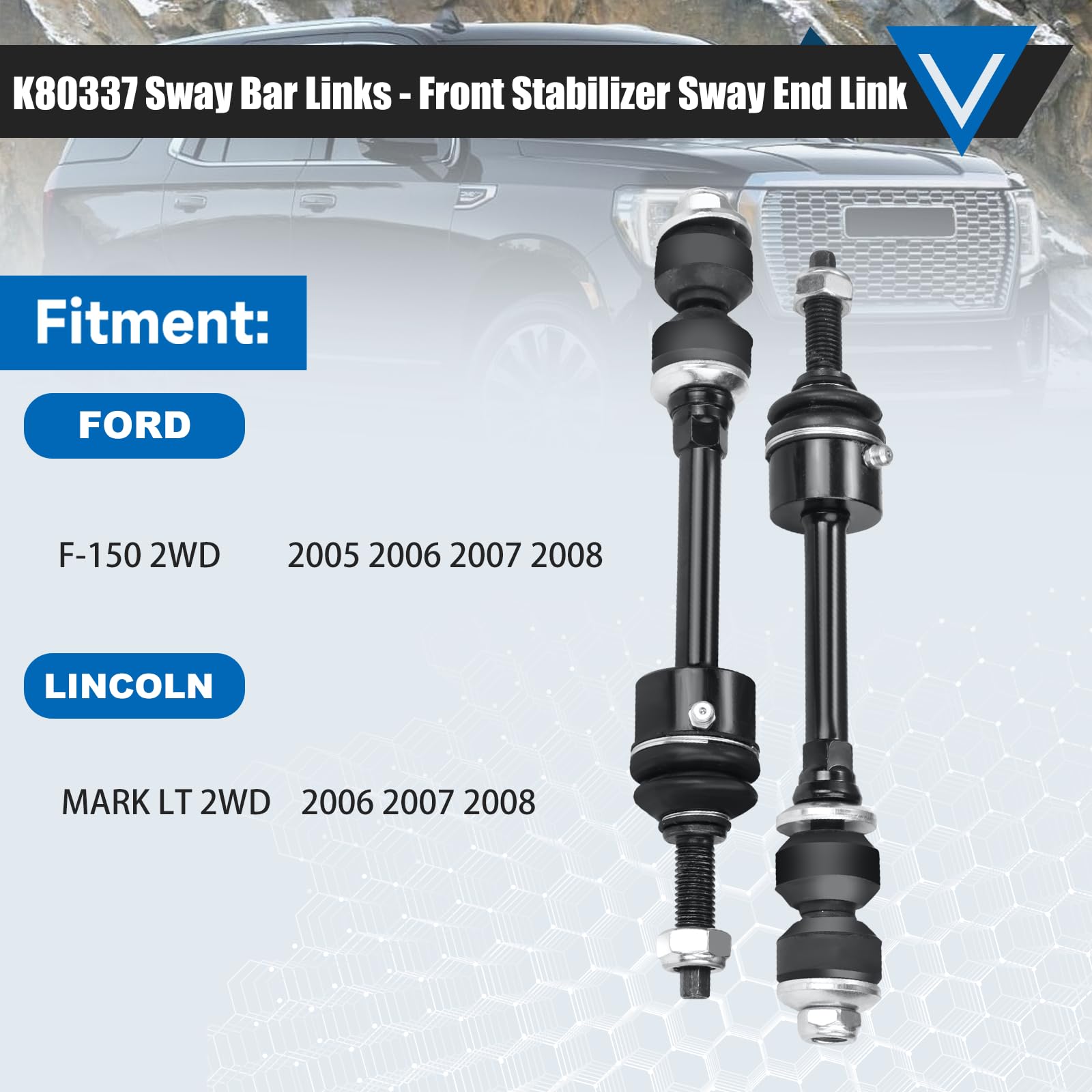 K80337 Front Sway Bar End Link Kit Compatible With 2005-2008 Ford F-150 2Wd 2006-2008 Lincoln Mark Lt 2Wd,Front Stabilizer Bar E
