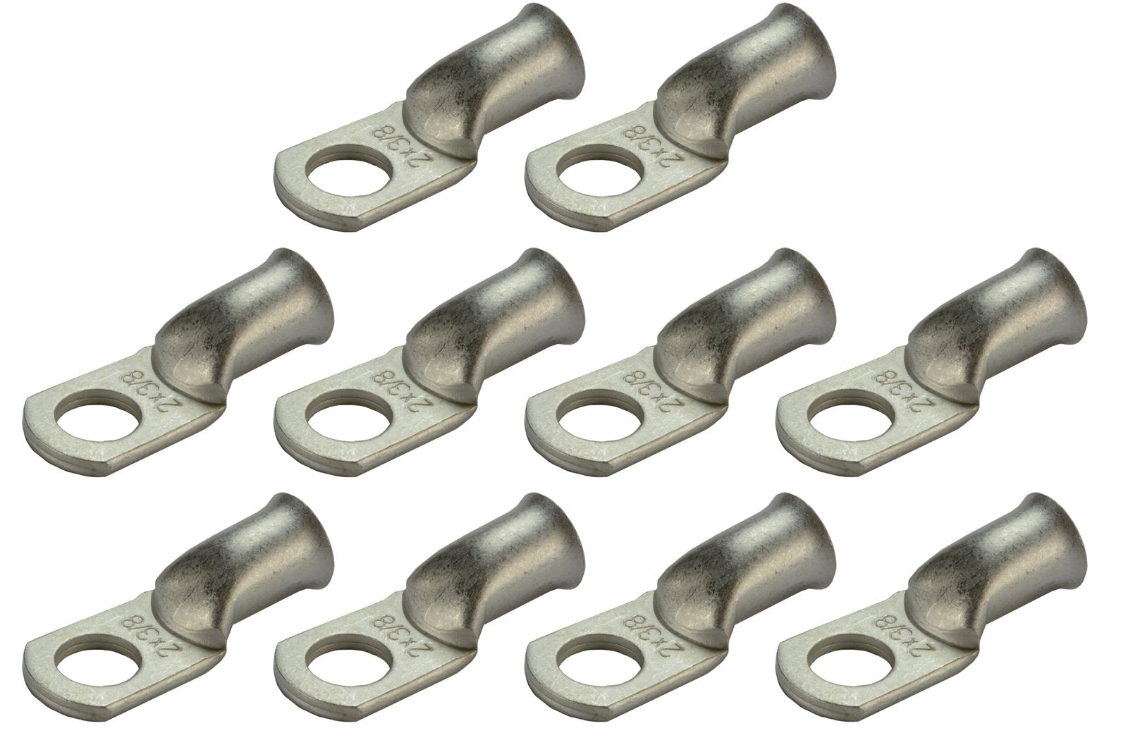 Temco 10 Pack Tinned Copper Welding Battery Cable Ends, Lugs Terminal 2 Awg 3/8'' Hole - Marine Grade (6 Awg To 1/0 Awg Options