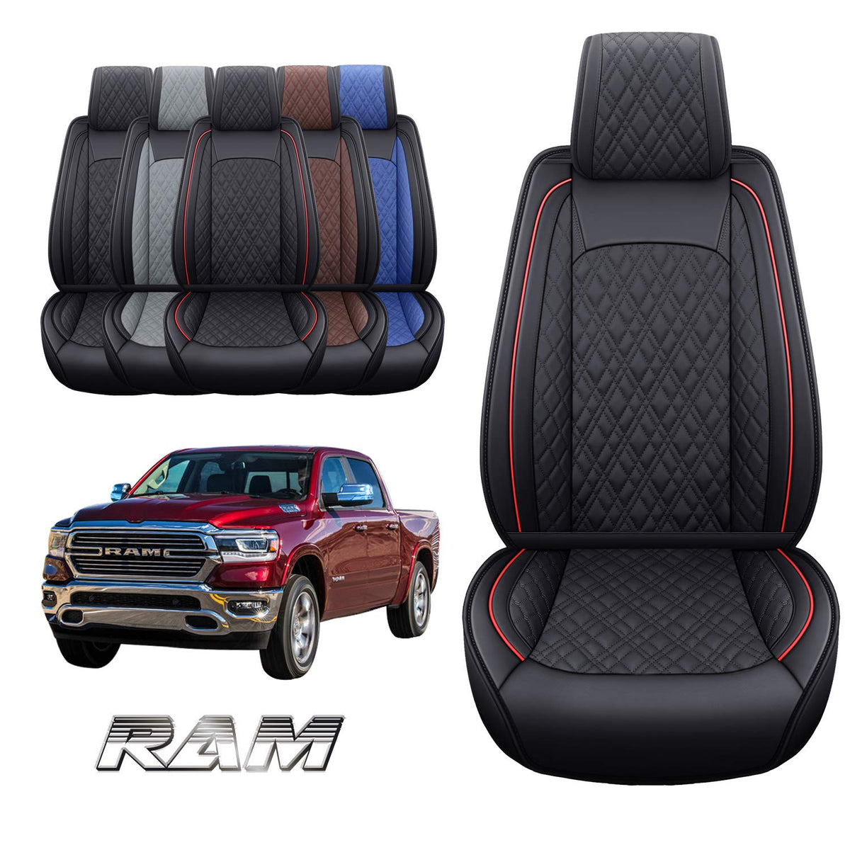 Yiertai Car Seat Covers Compatible With Dodge Ram Custom Fit 2009-2025 1500 2500 3500 Pickup Mega Cab Limited Longhorn Laramie B