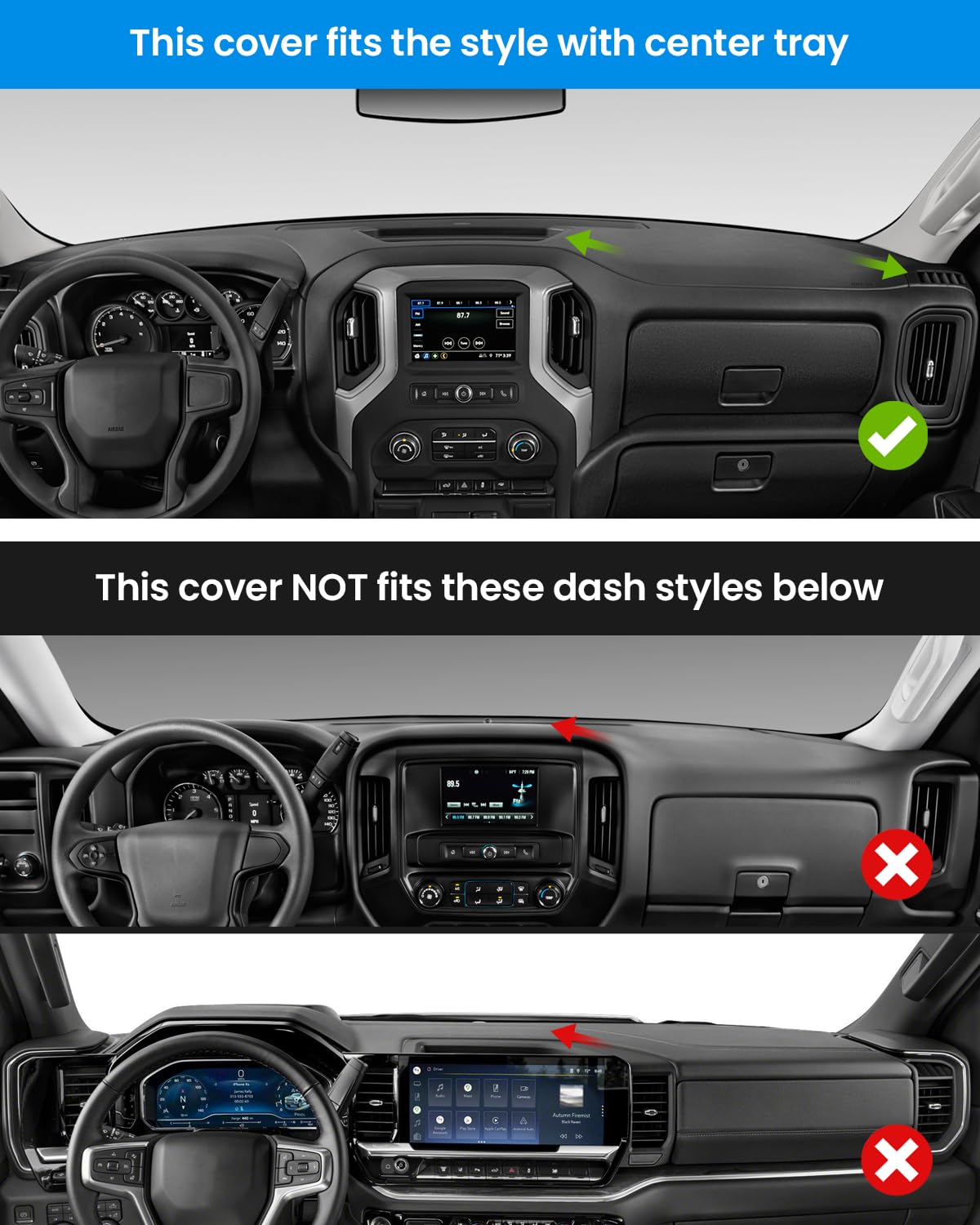 Cartist Dash Cover Fits for 2019-2023 Chevy Silverado 1500 2500HD 3500HD/GMC Sierra 1500 2500HD 3500HD (Only Fit Dashboard Has a