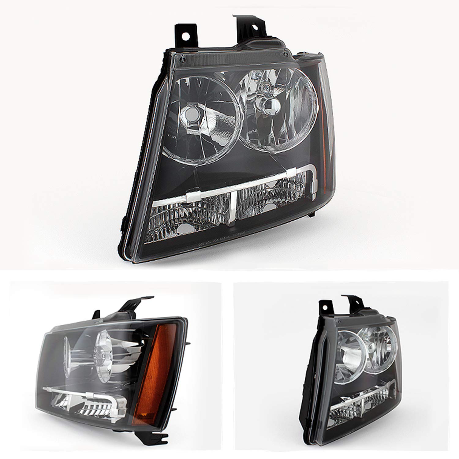 Akkon - For Black Bezel 07-13 Suburban Tahoe Avalanche Headlights Front Lamps Direct Replacement Left + Right, Low Beam: H11, High Beam: 9005, Car Vehicle Light Assembly, Black Housing