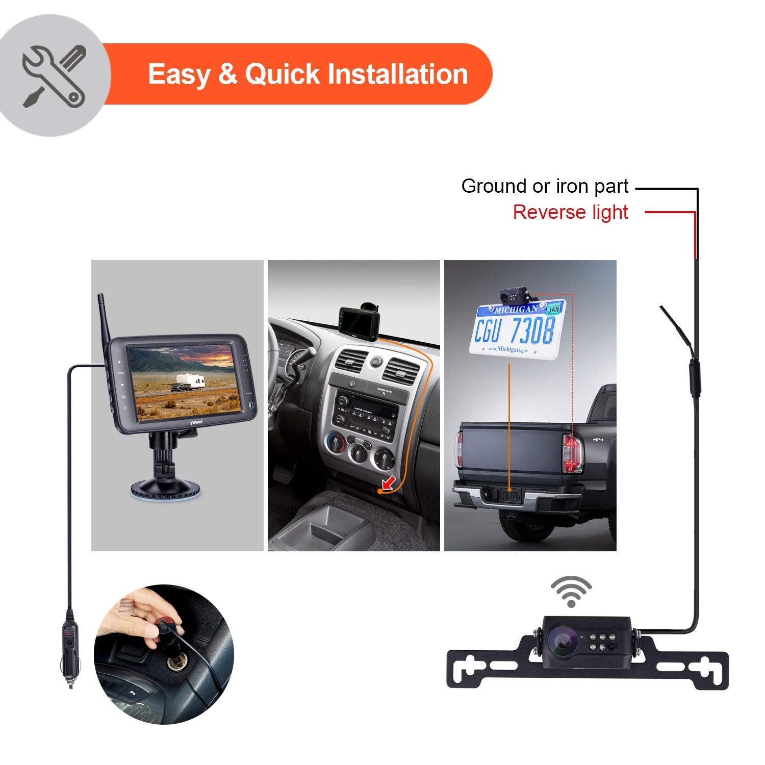 Wireless Backup Camera System, Ip69 Waterproof Wireless License Plate Rear View Camera, Night Vision And 4.3 Inch Wireless Monit