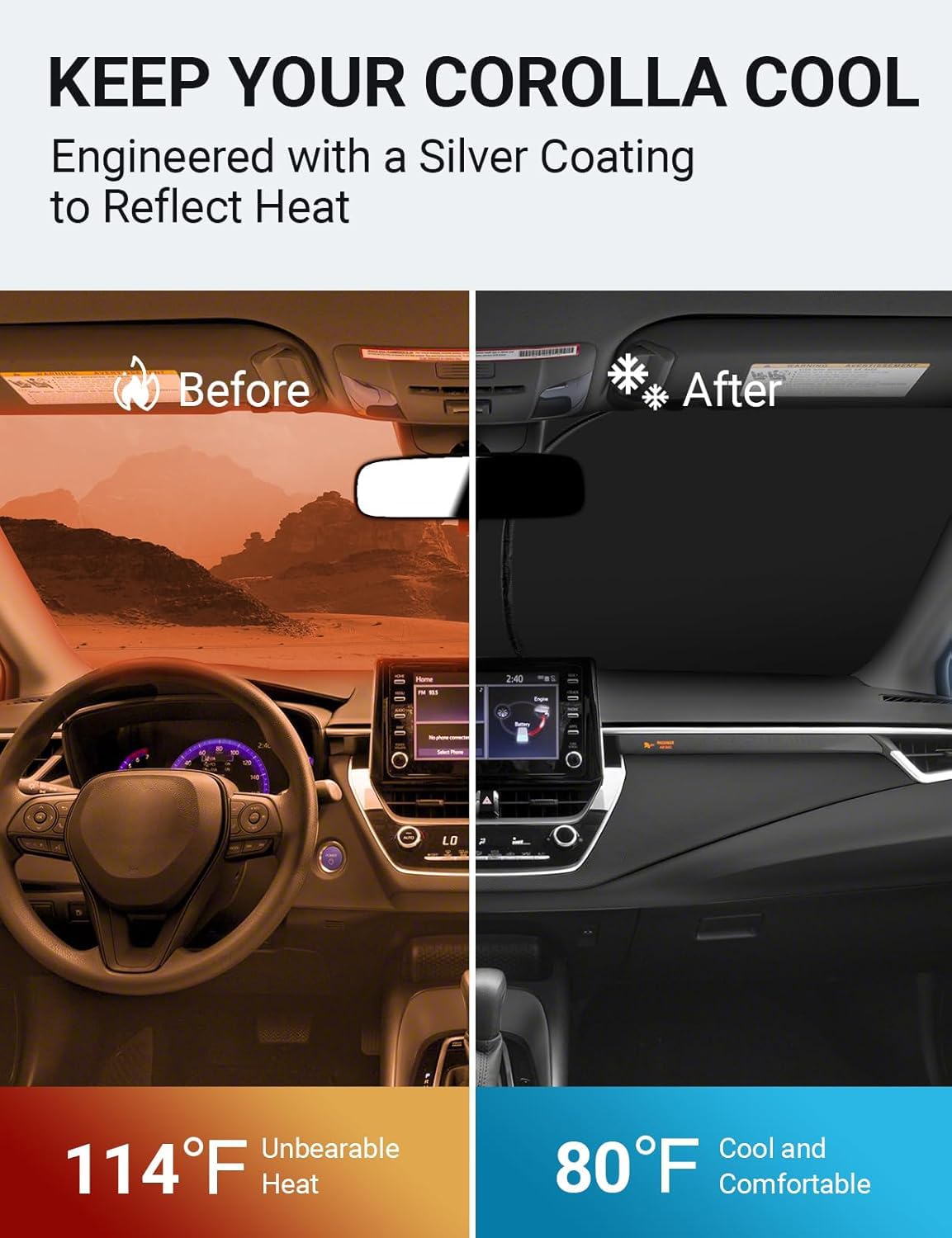 Proadsy 2025 Upgrade Front Windshield Sunshade Foldable Sun Shade Protector Custom Fit 2019-2024 2025 Toyota Corolla Se Xse L Le