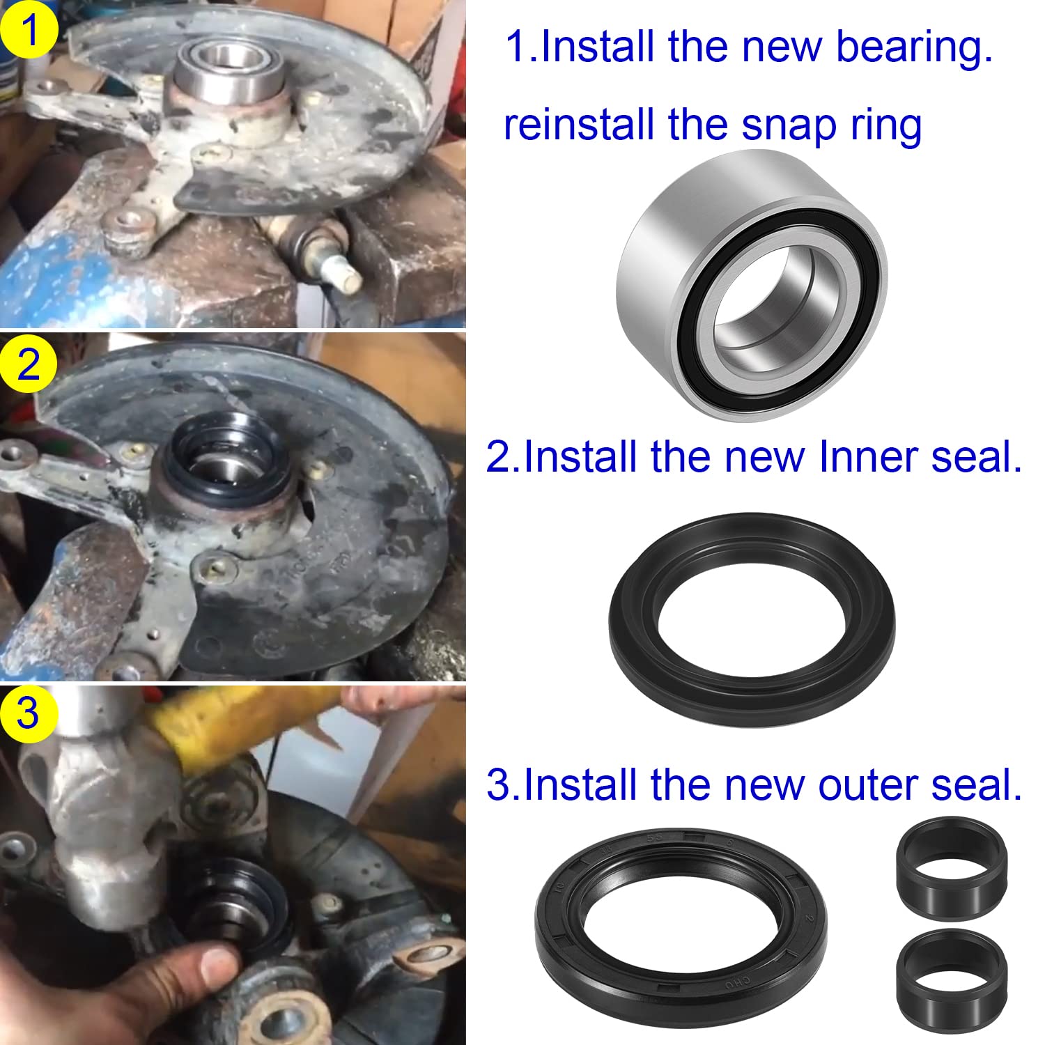 (8pcs) Front Wheel Bearings & Seals Kit for Honda Foreman 500 4x4 TRX500 FE FM FPE FPM 2005-2013, Both Sides Front Wheels