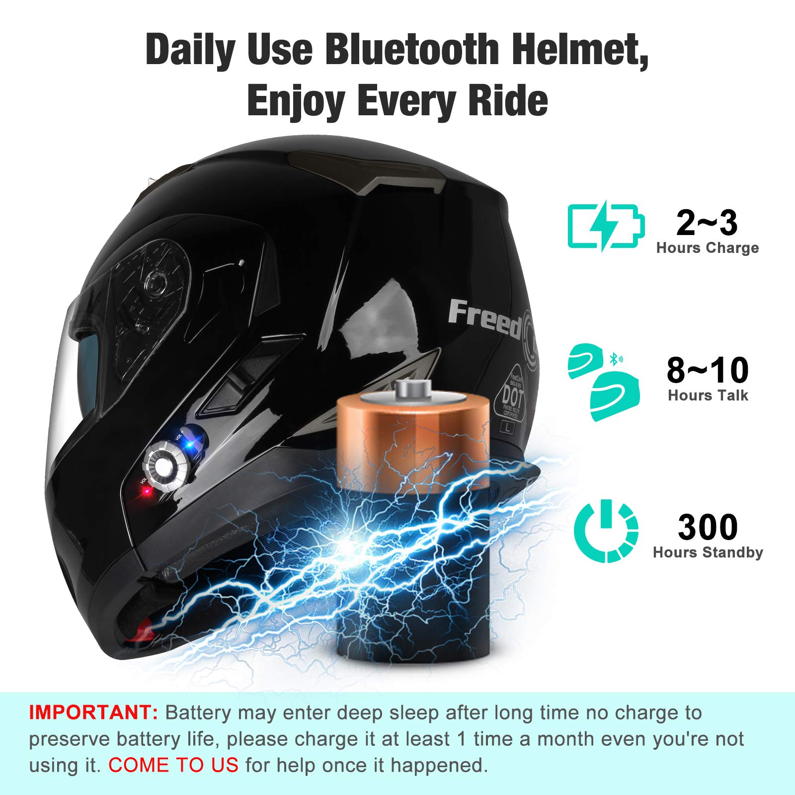 Freedconn Bm2-S Bluetooth Motorcycle Helmet, Flip-Up Modular Motorbike Helmet, 500M Connectivity For 2-3 Riders, Voice Dial, Han