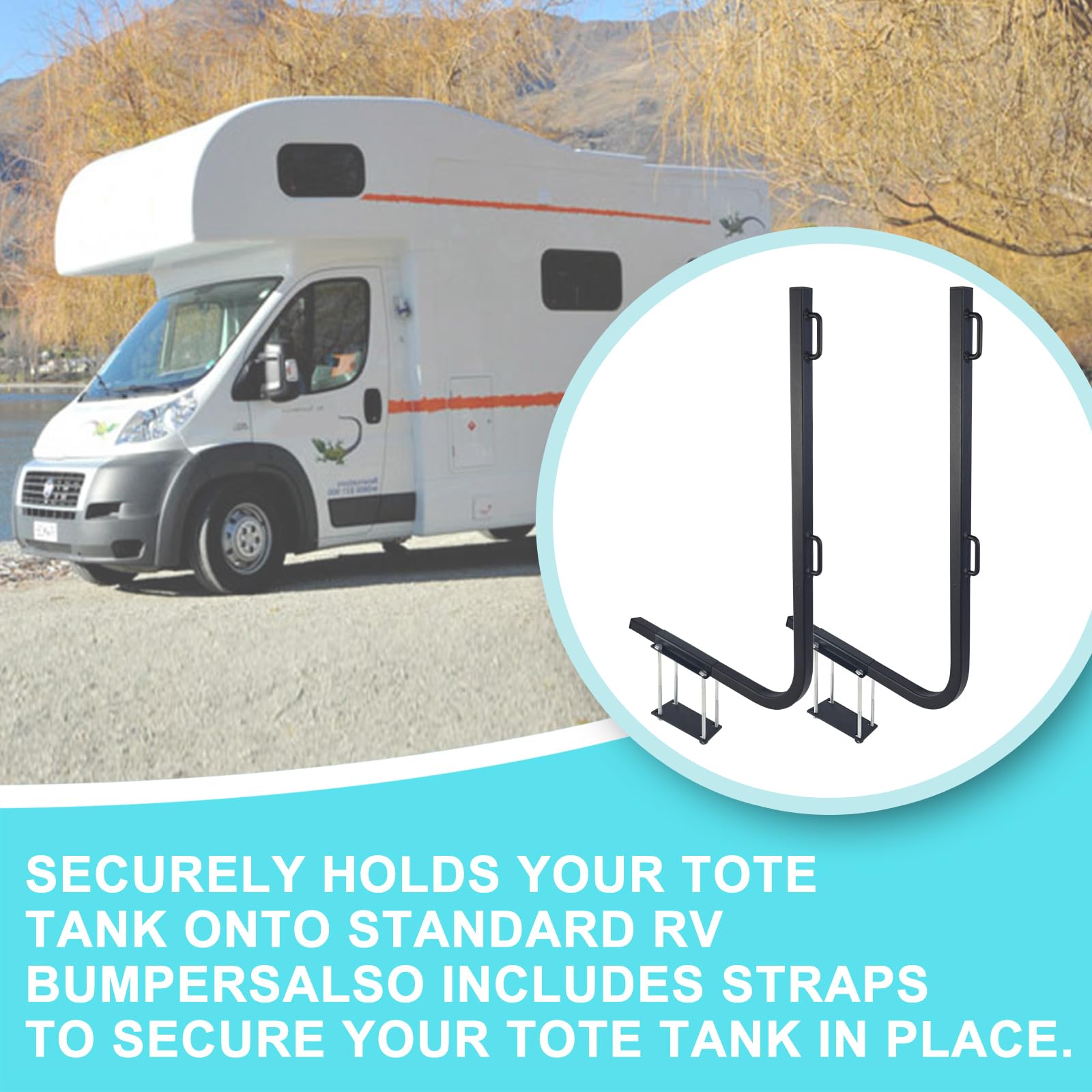 RV Bumper Rack,Bumper Mount Tote Tank Holder,RV Bumper Support Bracket with Heavy-Duty Straps, and Fits 4-4.5 inches Wide and 3.