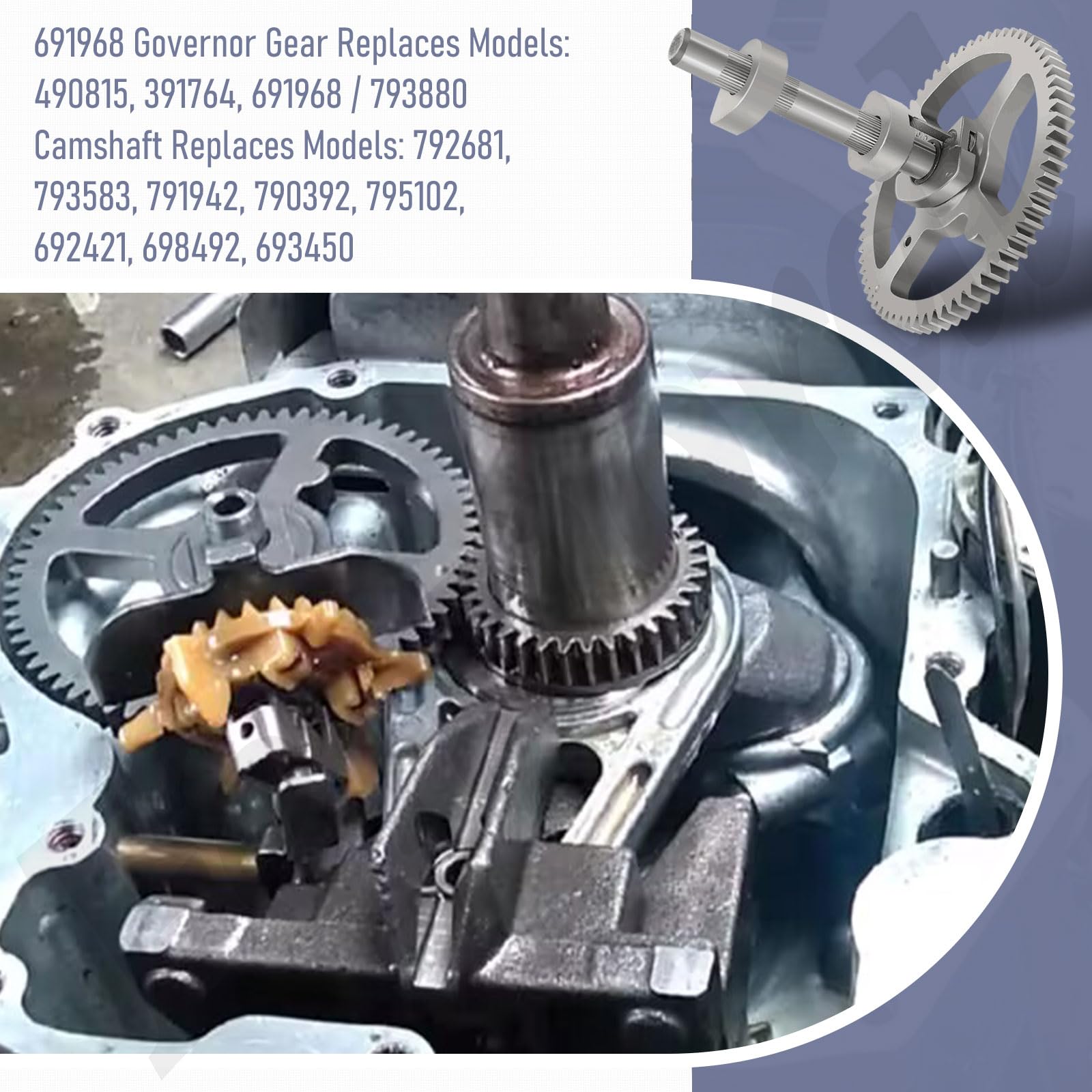 84005207 793880 Camshaft Kit & 691968 Governor & Oil Slinger Compatible With 391764, 490815, 84005207, 792681 Including 795387 O