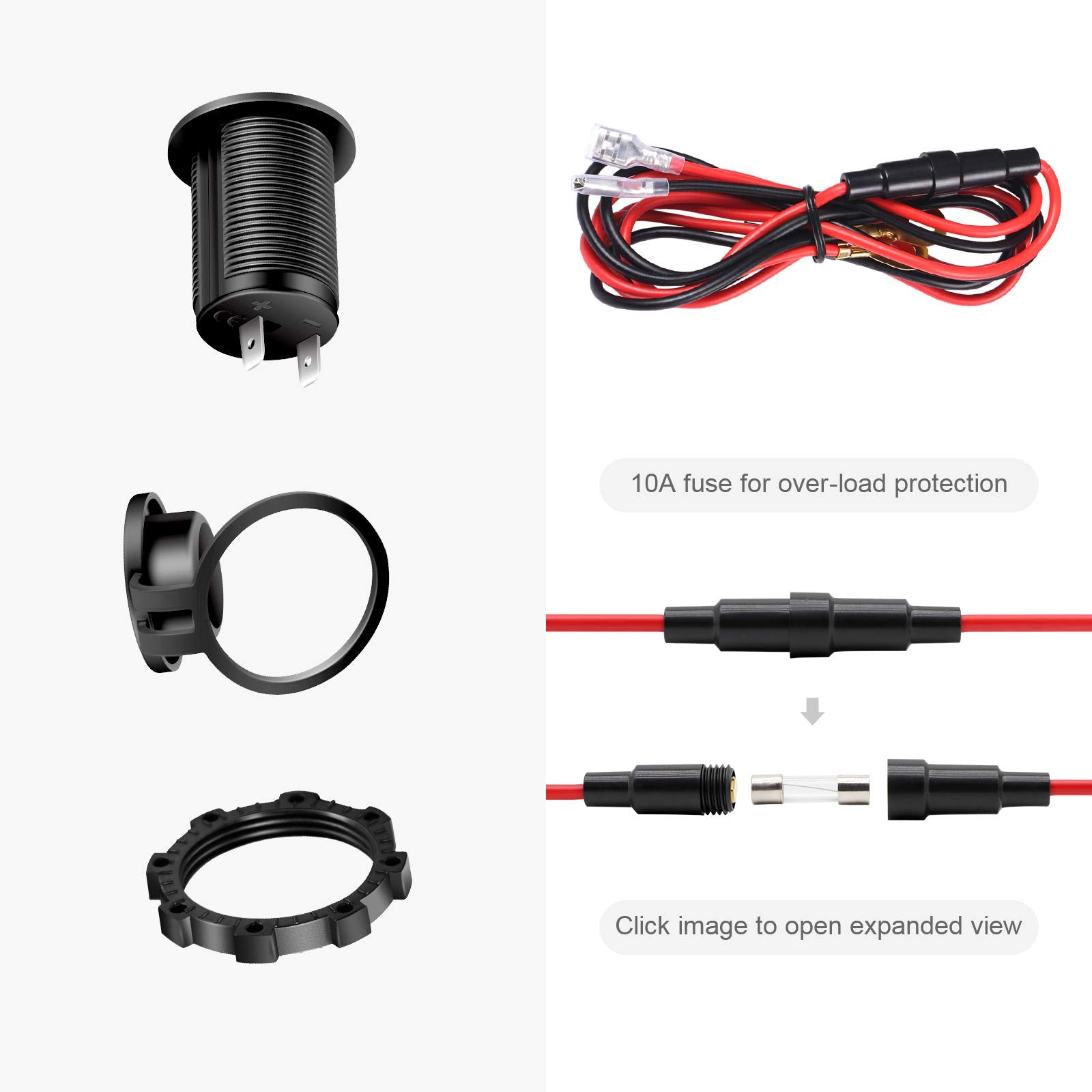 Cigarette Lighter Socket Car Marine Motorcycle Atv Rv Lighter Socket Power Outlet Socket Receptacle 12V Waterproof Plug (Led Red