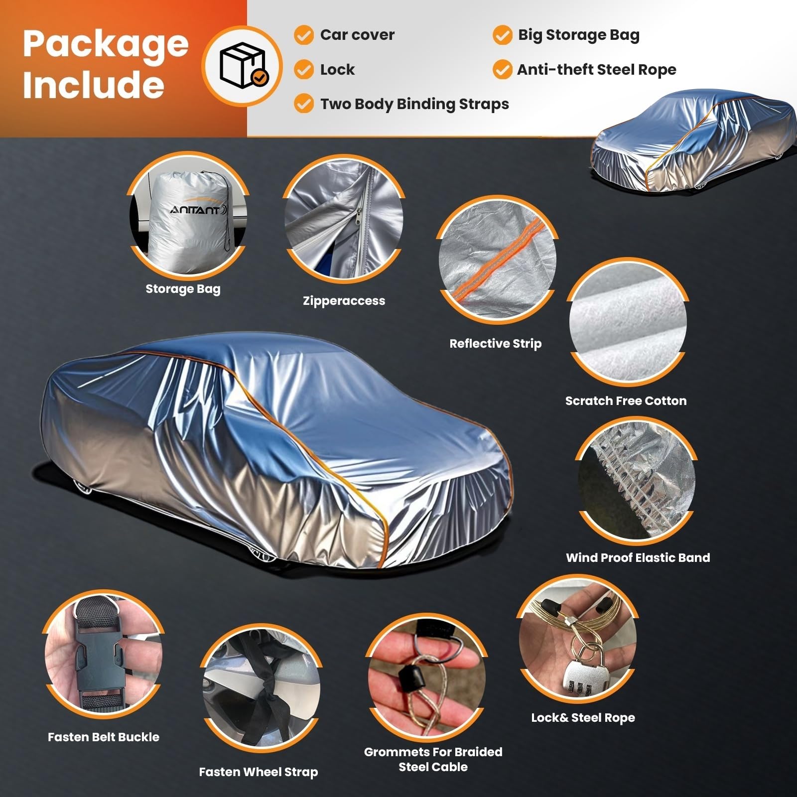 Anitant Snow Car Cover Waterproof Small Car Cover Waterproof Sport Car Covers For Automobiles All Weather Durability Scratch Fre