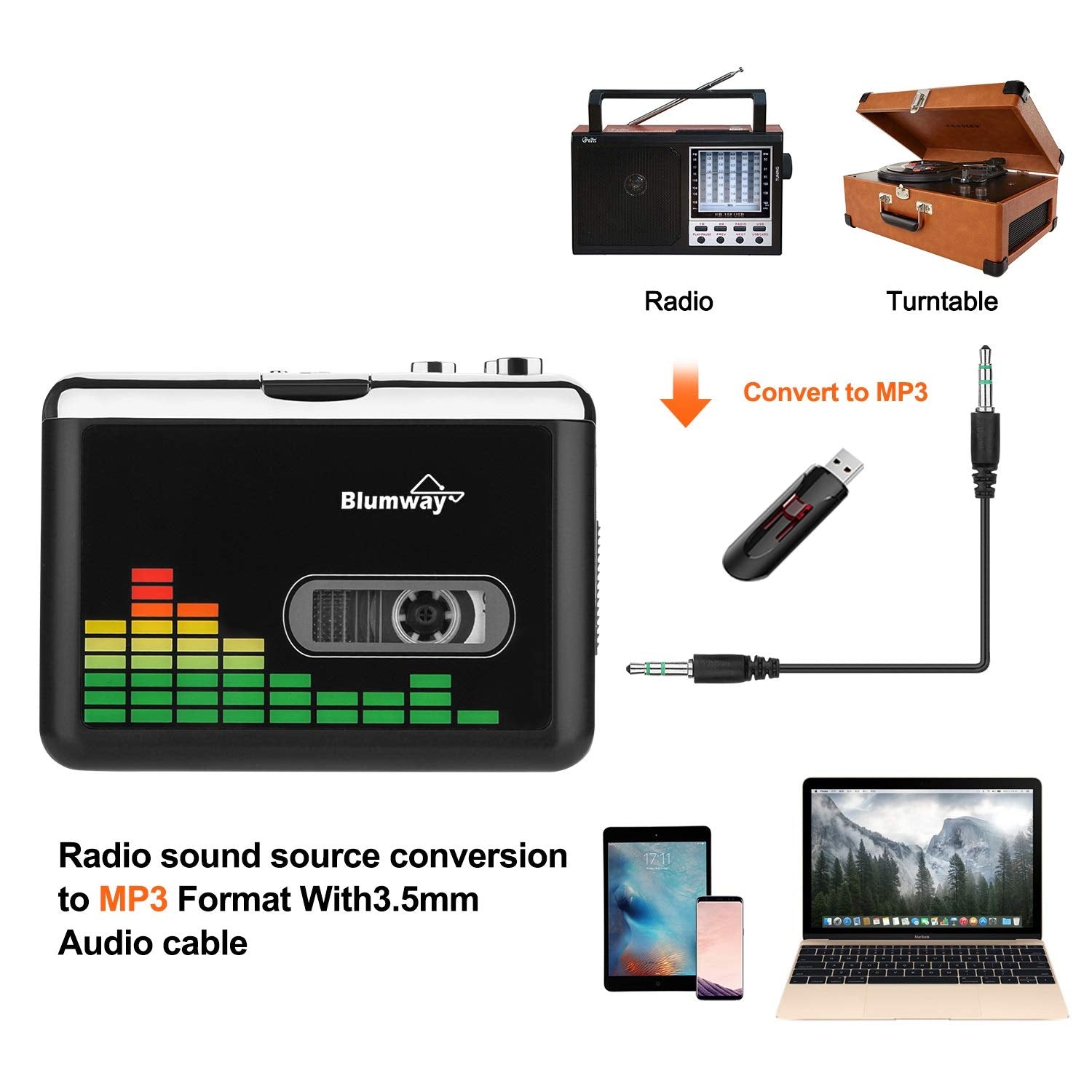 BlumWay Portable Cassette to MP3 Converter, Digital Player with Earphone, Model 8541723849