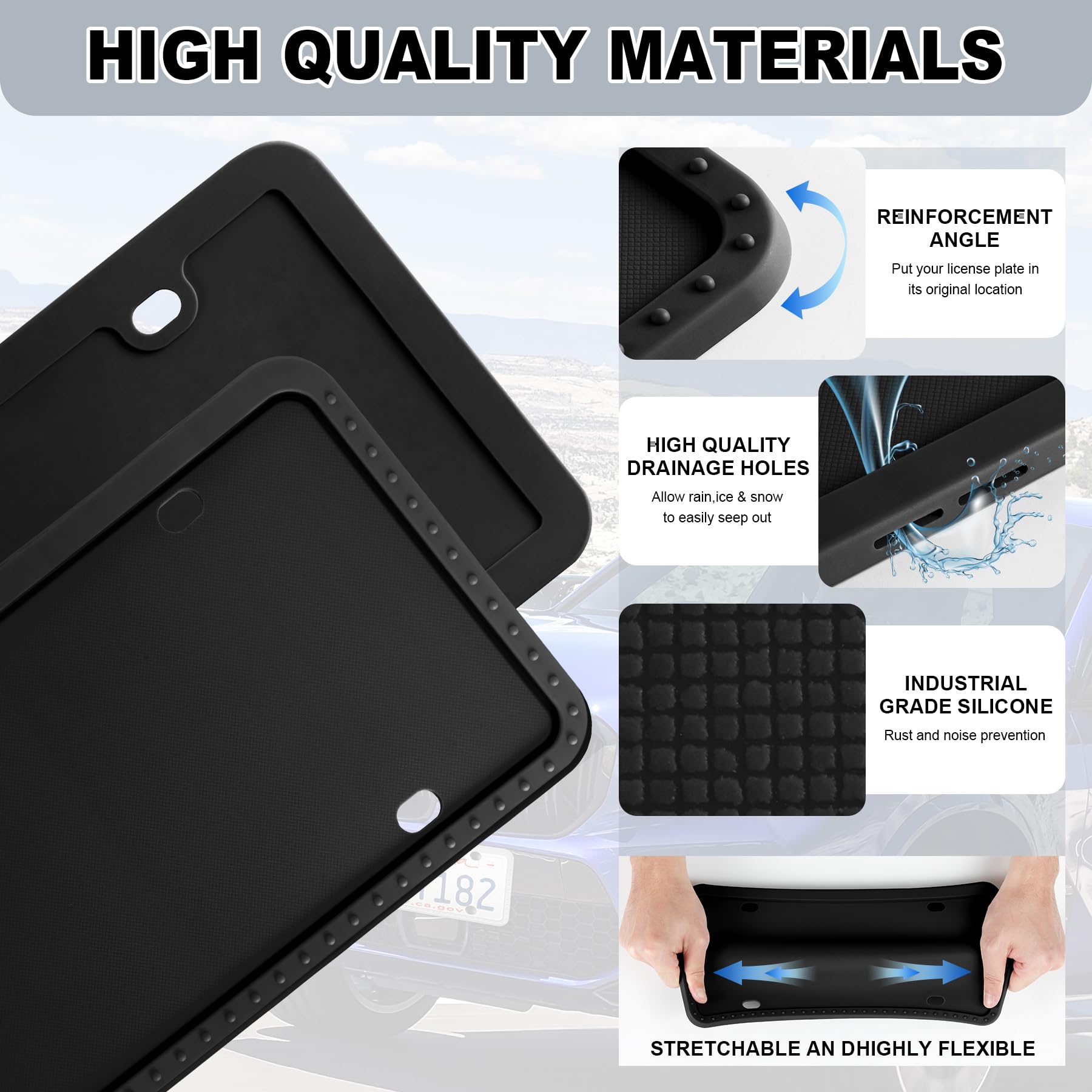 Livtee Silicone License Plate Frames Covers, 2 Pack Universal American Car Accessories License Plate Bracket Holder With Bolts W
