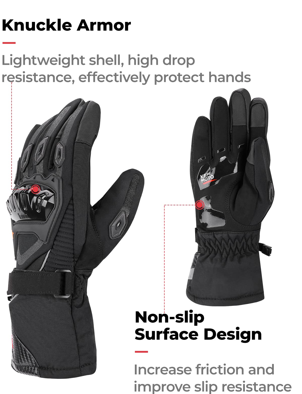 Kemimoto Winter Motorcycle Gloves, Rainproof Riding Gloves With Touchscreen, Motorcycle Winter Gloves For Men, Warm Motorcycle Gloves For Riding, Atv, Utv, Snowmobile - Red, Medium