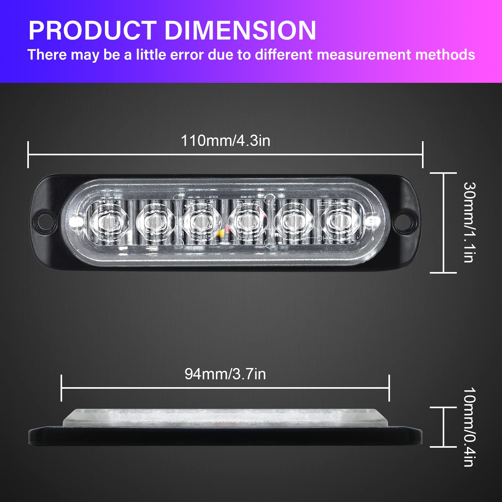 Rigidon 2 Pack Led Emergency Strobe 6 Led Red Surface Mount Flashing Strobe Lights For Trucks Car Grille Off-Road Warning Emergency Flashing Lights