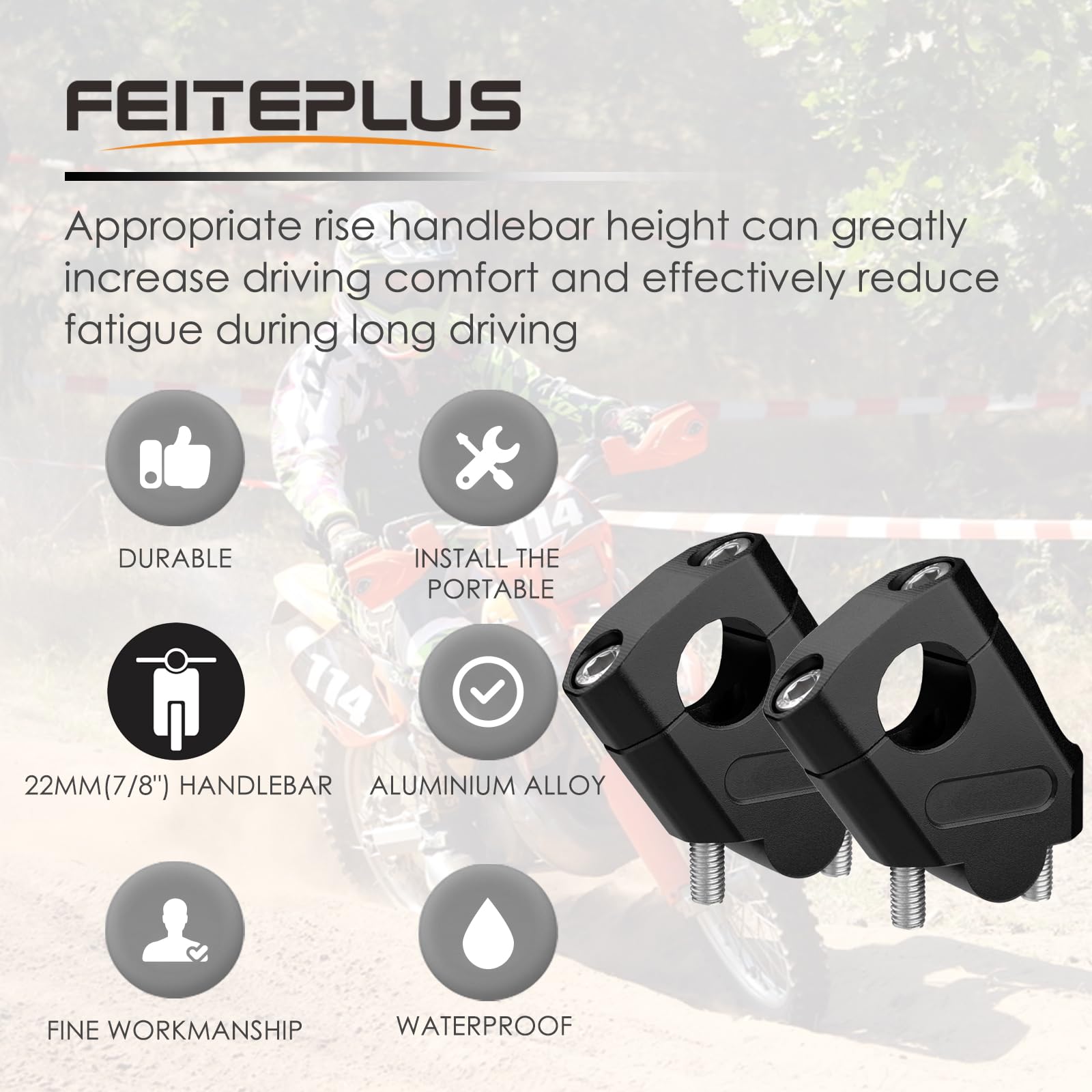 7/8'' Universal Handlebar Bar Risers Motorcycle Bar Clamps 7/8'' Bar For Motorbike Pit Dirt Bikes Black Riser Height 38mm (1.5 '