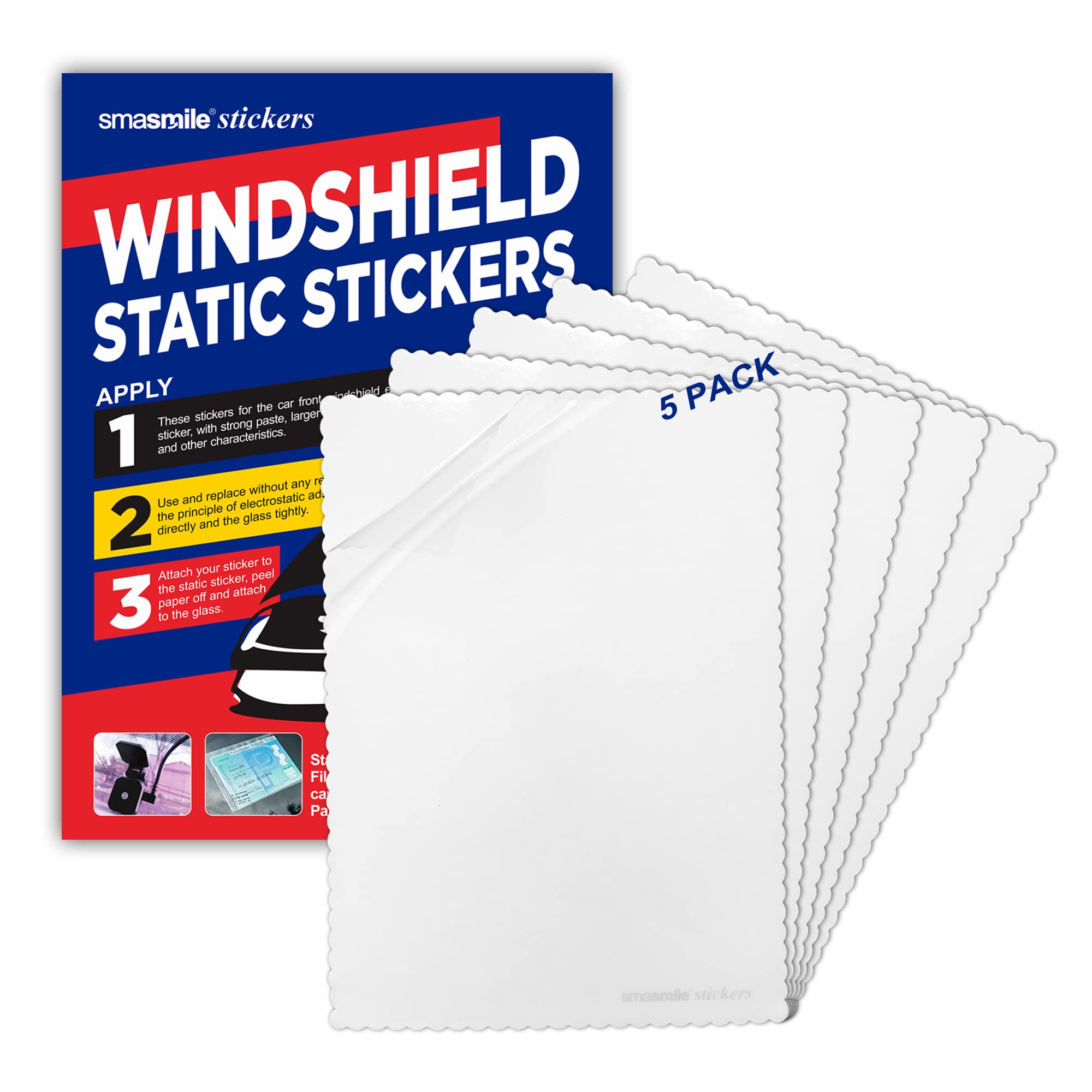 Windshield Sticker Applicator 5 Pack 5''X7'' Static Cling For Stickers Easy Application, Removal And Re-Application