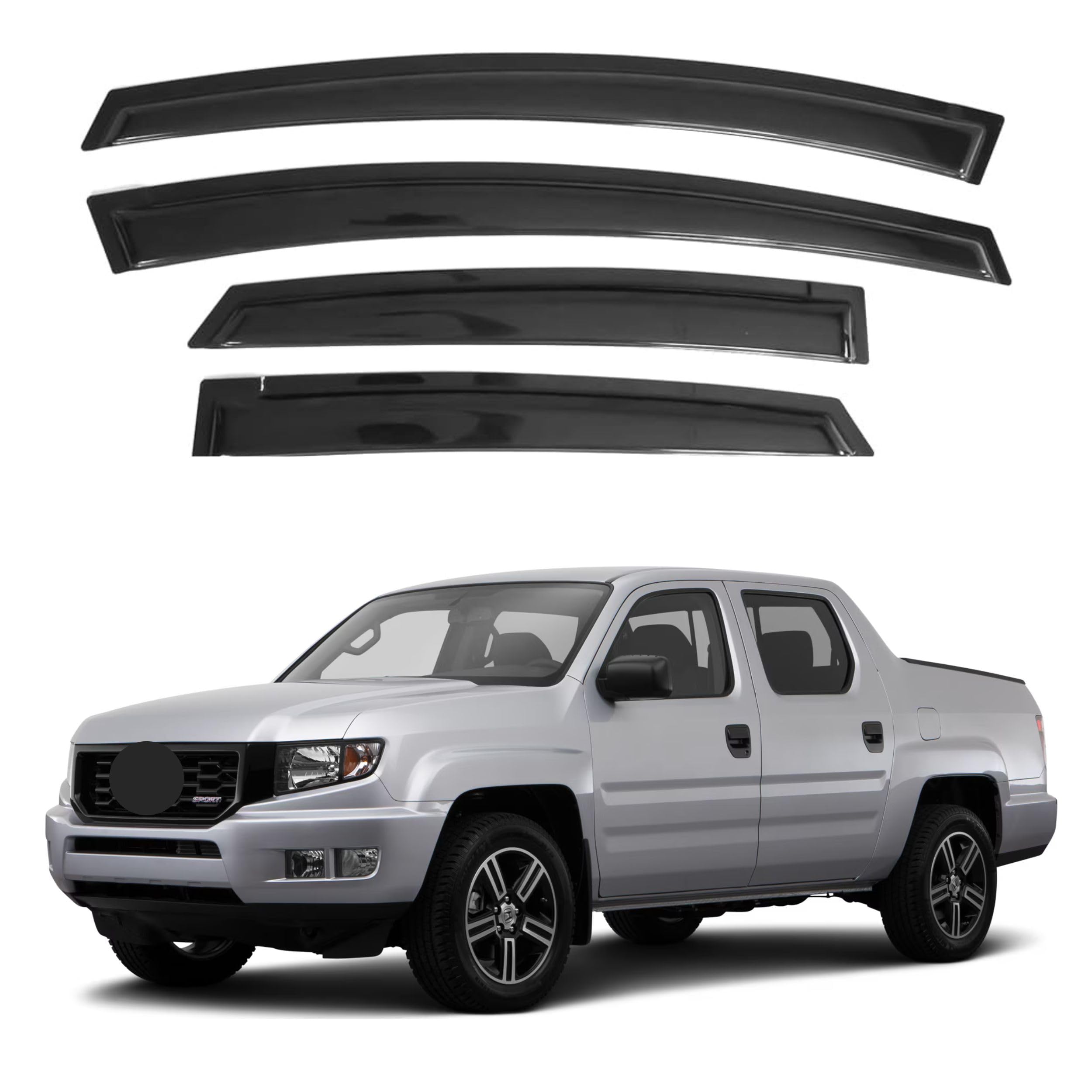 Ig Window Visor For Honda Ridgeline 2006-2014, Rain Guard Tape-On Extra Durable Sun Wind Side Vent Window Deflector, 2006 2007 2