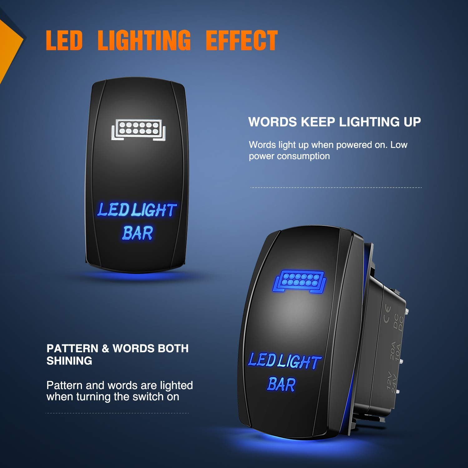 Nilight - 90001B LED Light Bar Rocker Switch 5Pin Laser On/Off LED Light 20A/12V 10A/24V Switch Jumper Wires Set for Jeep Boat T