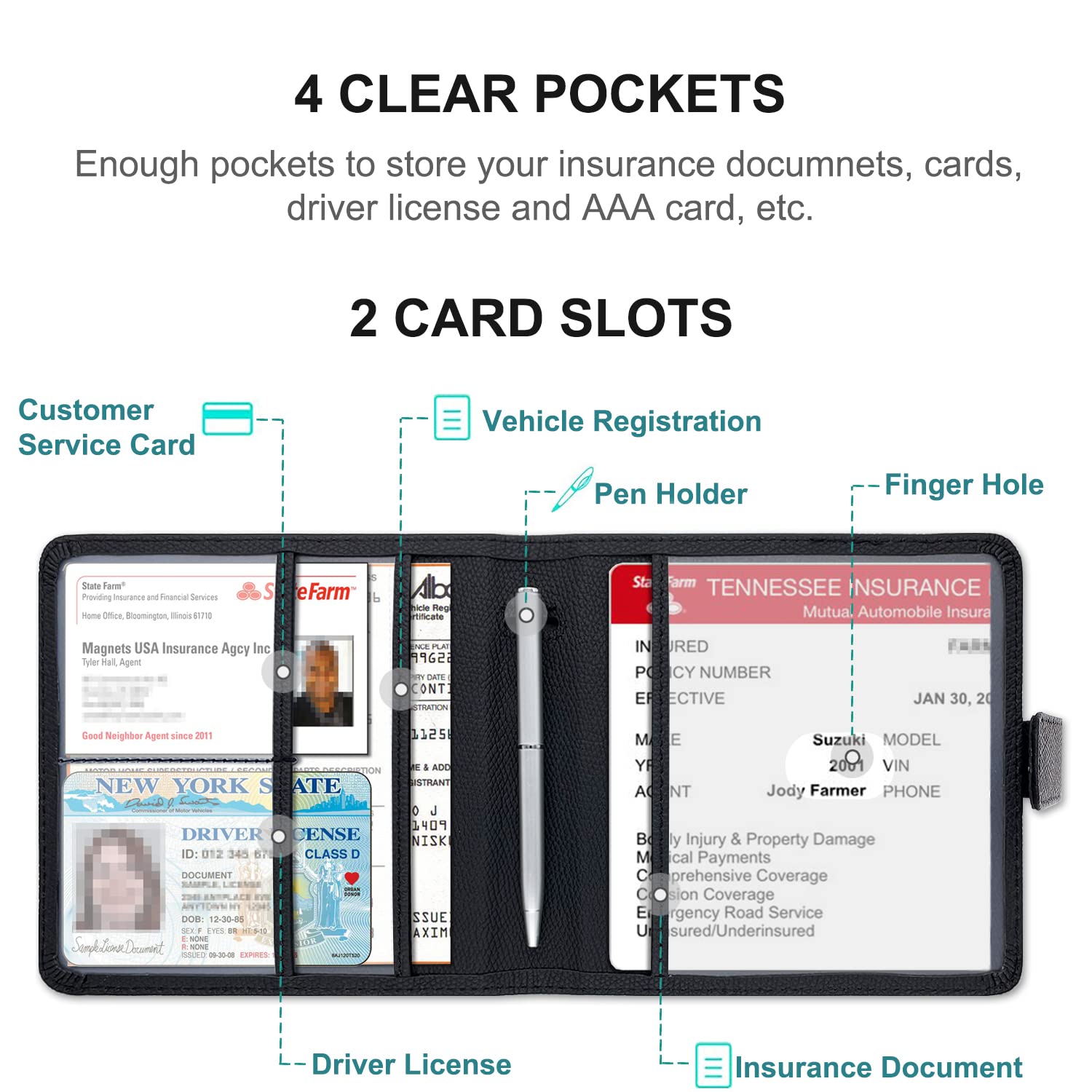 Yaviv Car Registration And Insurance Holder, Premium Leather Car Document Organizer Cool Car Accessories For Cards, Essential Document And Driver License, Black-1