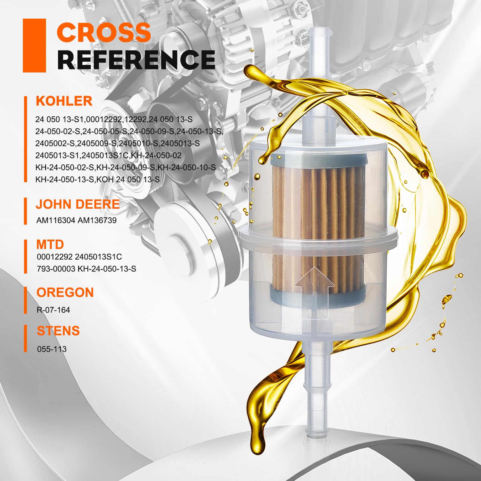 Hipa 24 050 13-S Fuel Filter 15 Micron For Kohler Ch20S - Ch25S, Ch670S Ch730S - Ch750S Lh640S Lh685S Lh690S Lh750S Lh755S, Sv72