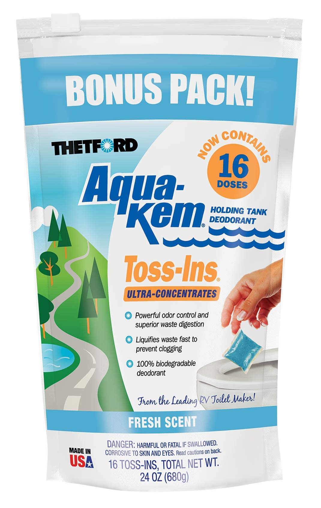 Thetford Corp 96561 Aqua KEM Toss Ins 16 Pack Fresh Scent