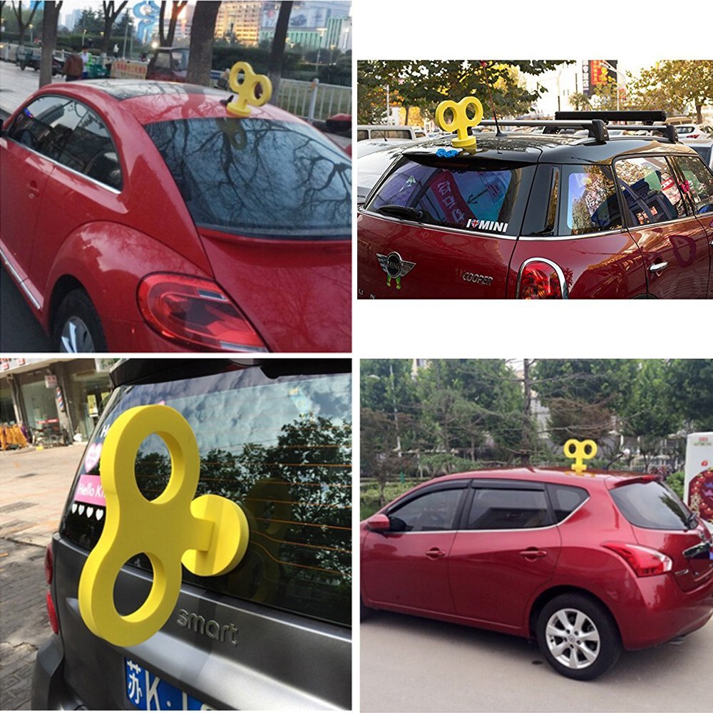 3D Car Wind Up Key, Cute Clockwork Wind Up Key For Back Of Car Roof Decoration (Yellow)
