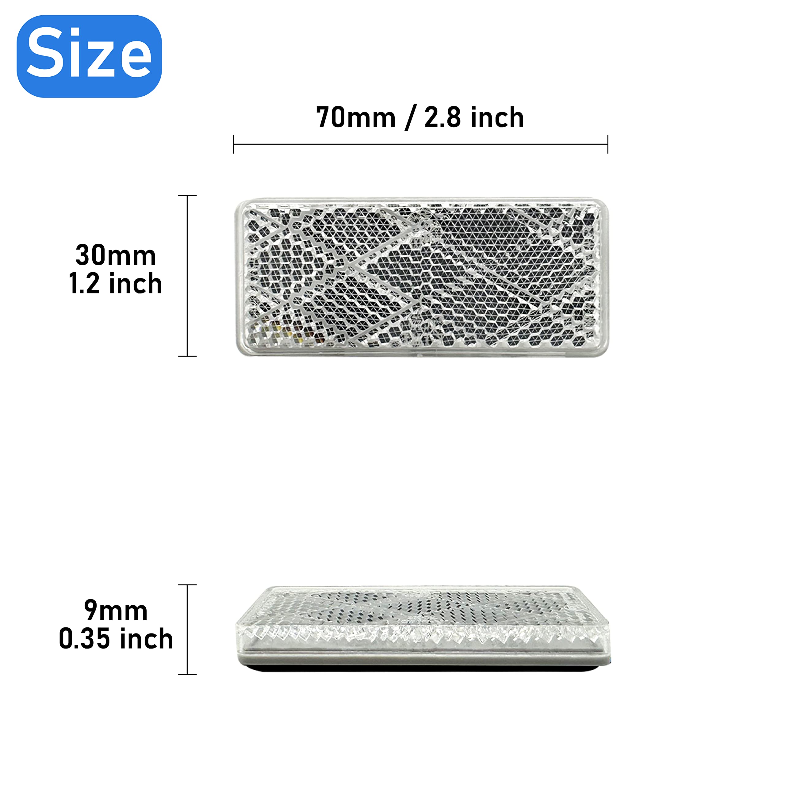 Reflector 70X30mm Self Adhesive Rectangle Safety Waterproof Stick on for Driveway Mailbox Trailer