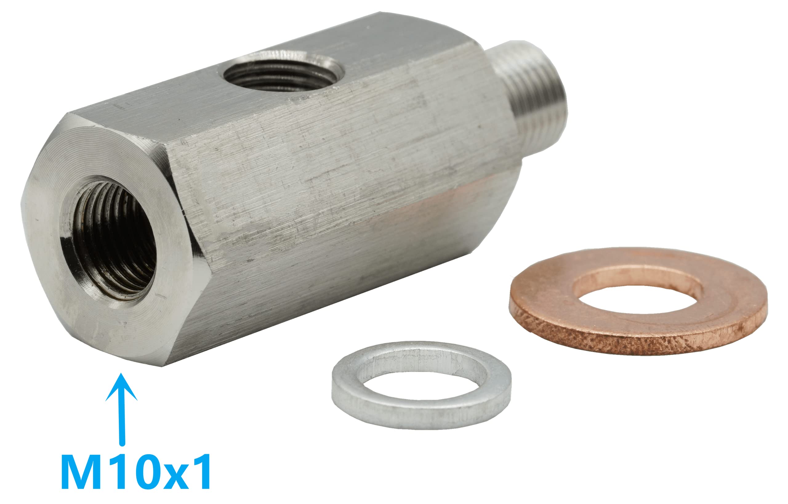 Dsnaduo M10 Oil Pressure Sensor Tee Adapter Turbo Supply Feed Line Gauge M10x1.0 Female to M10 x 1.0 Male with 1/8 NPT Side Port